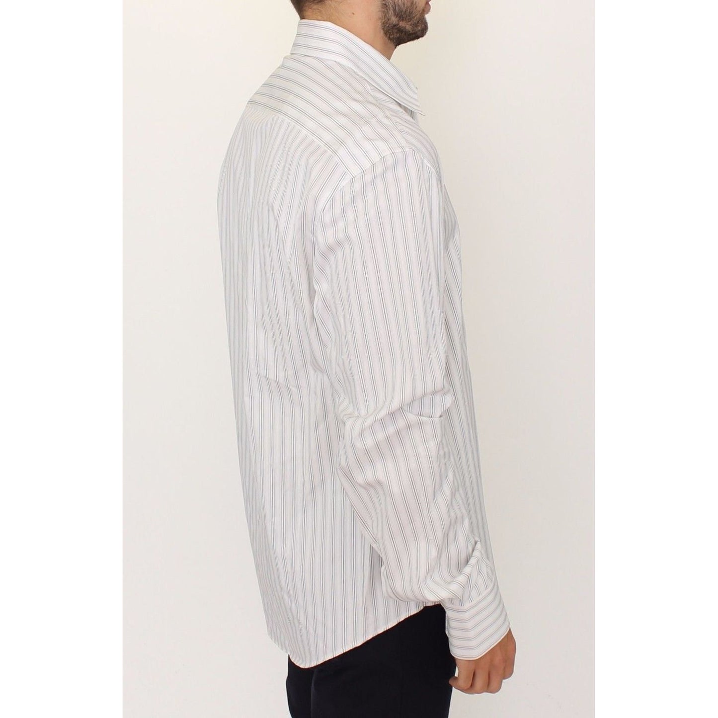 Ermanno Scervino | White Black Striped Regular Fit Casual Shirt | McRichard Designer Brands