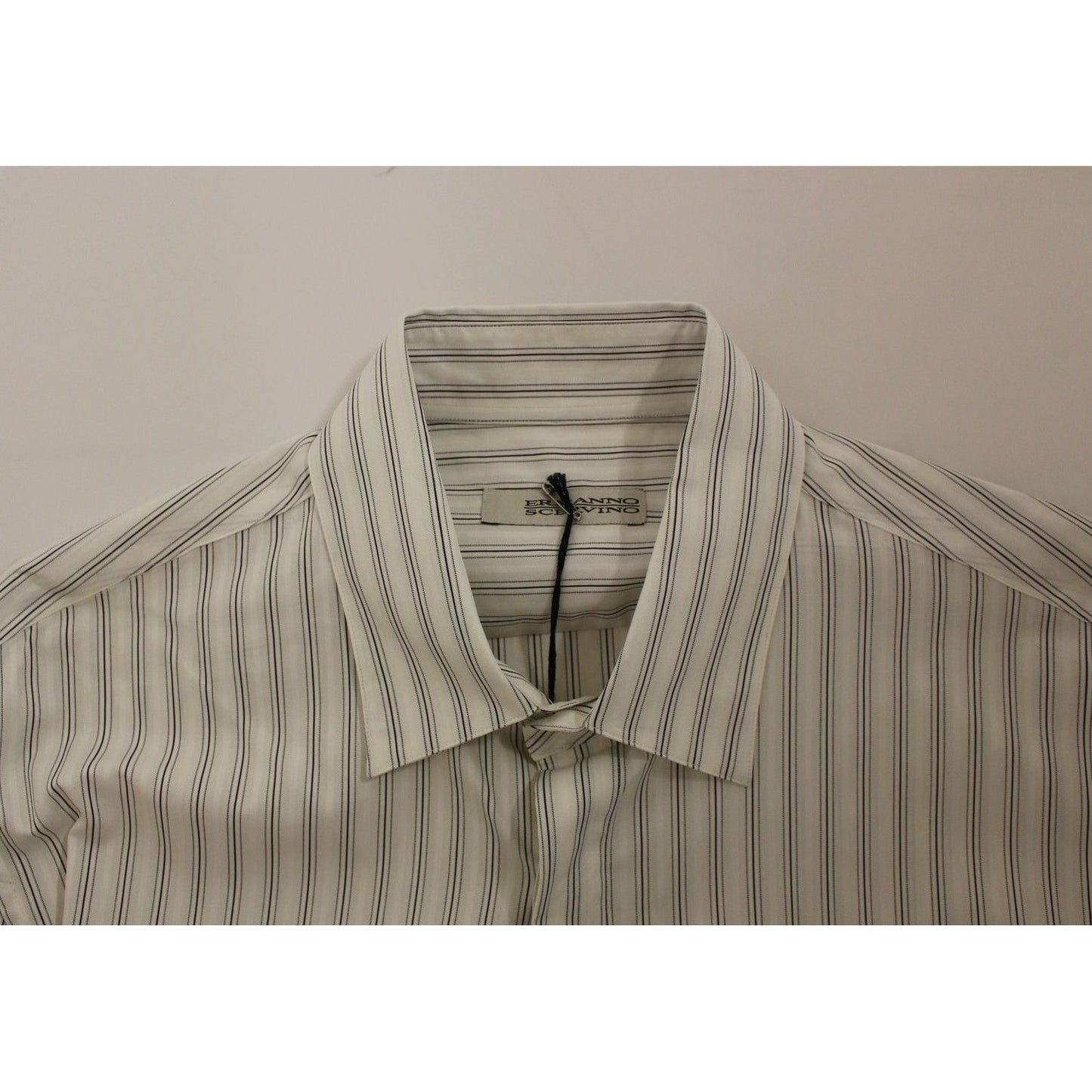 Ermanno Scervino | White Black Striped Regular Fit Casual Shirt | McRichard Designer Brands