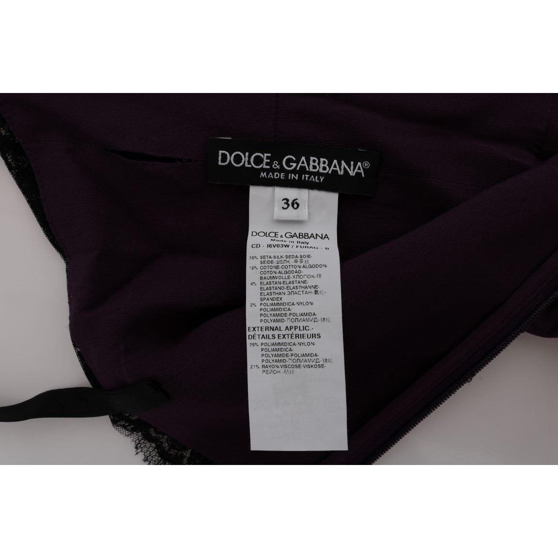 Dolce & Gabbana | Purple Silk Stretch Black Lace Dress | McRichard Designer Brands