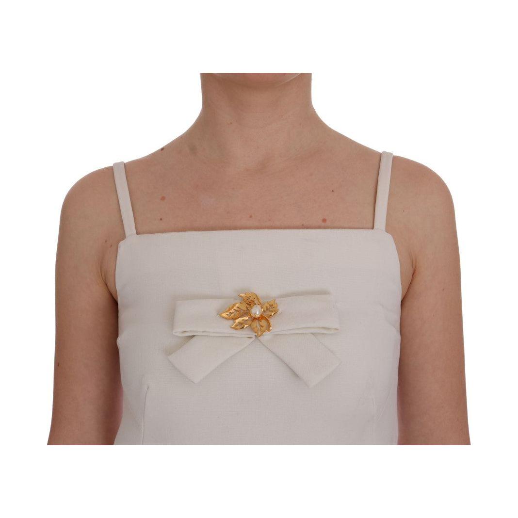 Dolce & Gabbana | White Wool Stretch Brooch Shift Dress | McRichard Designer Brands
