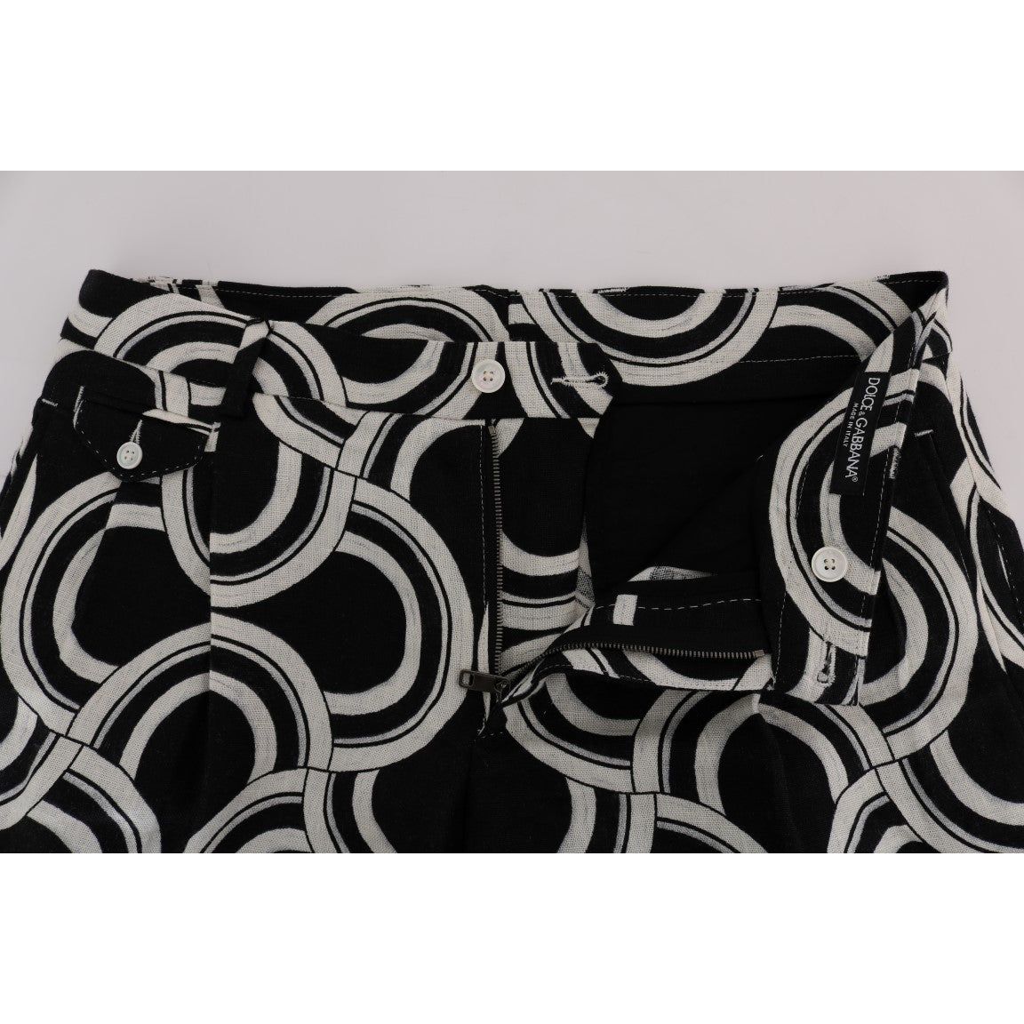 Dolce & Gabbana | Black White Pattern Linen Shorts | McRichard Designer Brands
