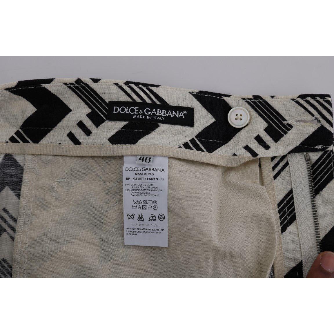 Dolce & Gabbana | White Black Striped Cotton Linen Shorts | McRichard Designer Brands