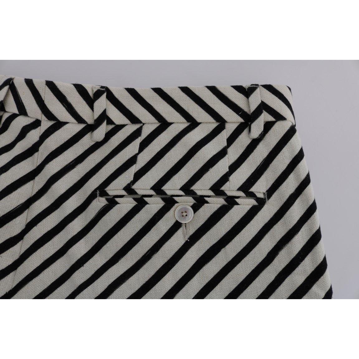 Dolce & Gabbana | White Black Striped Hemp Casual Shorts | McRichard Designer Brands