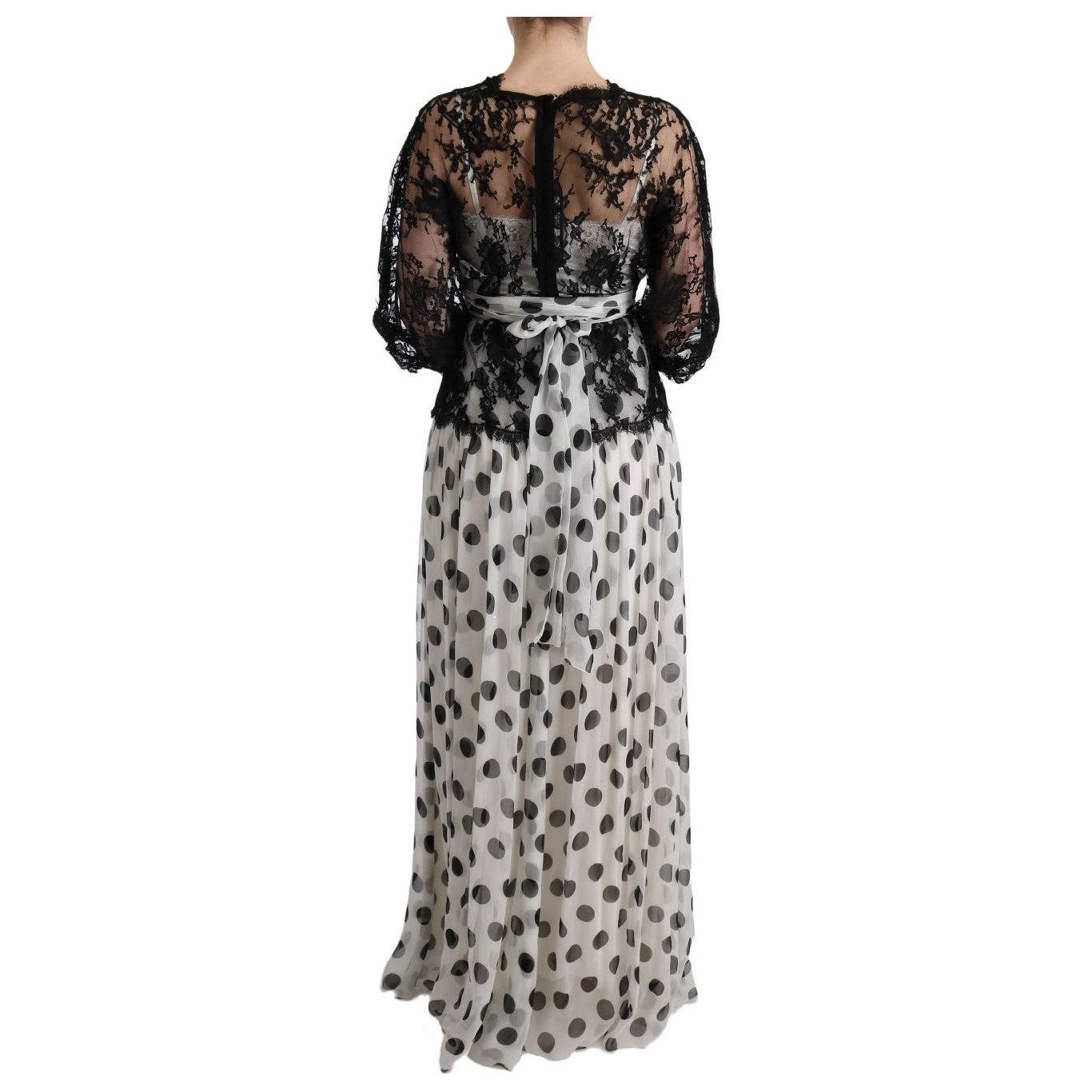 Dolce & Gabbana | Black White Polka Dotted Floral Dress | McRichard Designer Brands