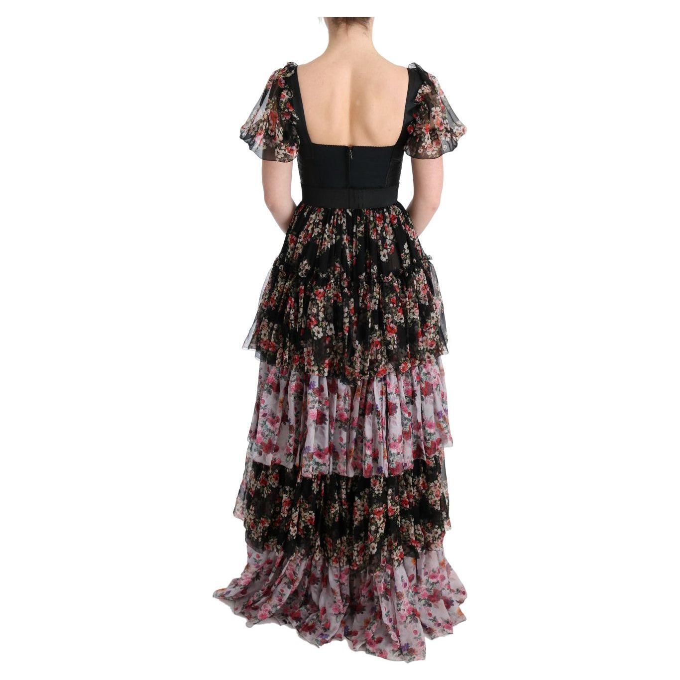 Dolce & Gabbana | Multicolor Silk Stretch Floral Shift Long Dress | McRichard Designer Brands