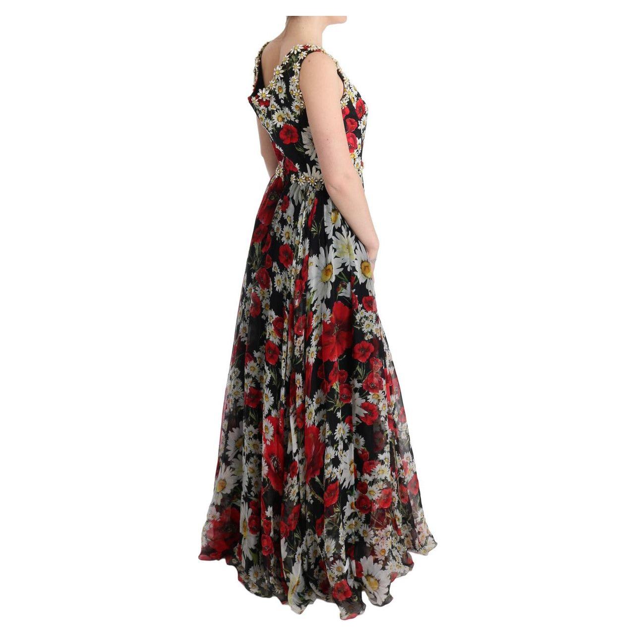 Dolce & Gabbana | Multicolor Silk Floral Crystal Long Maxi Dress | McRichard Designer Brands