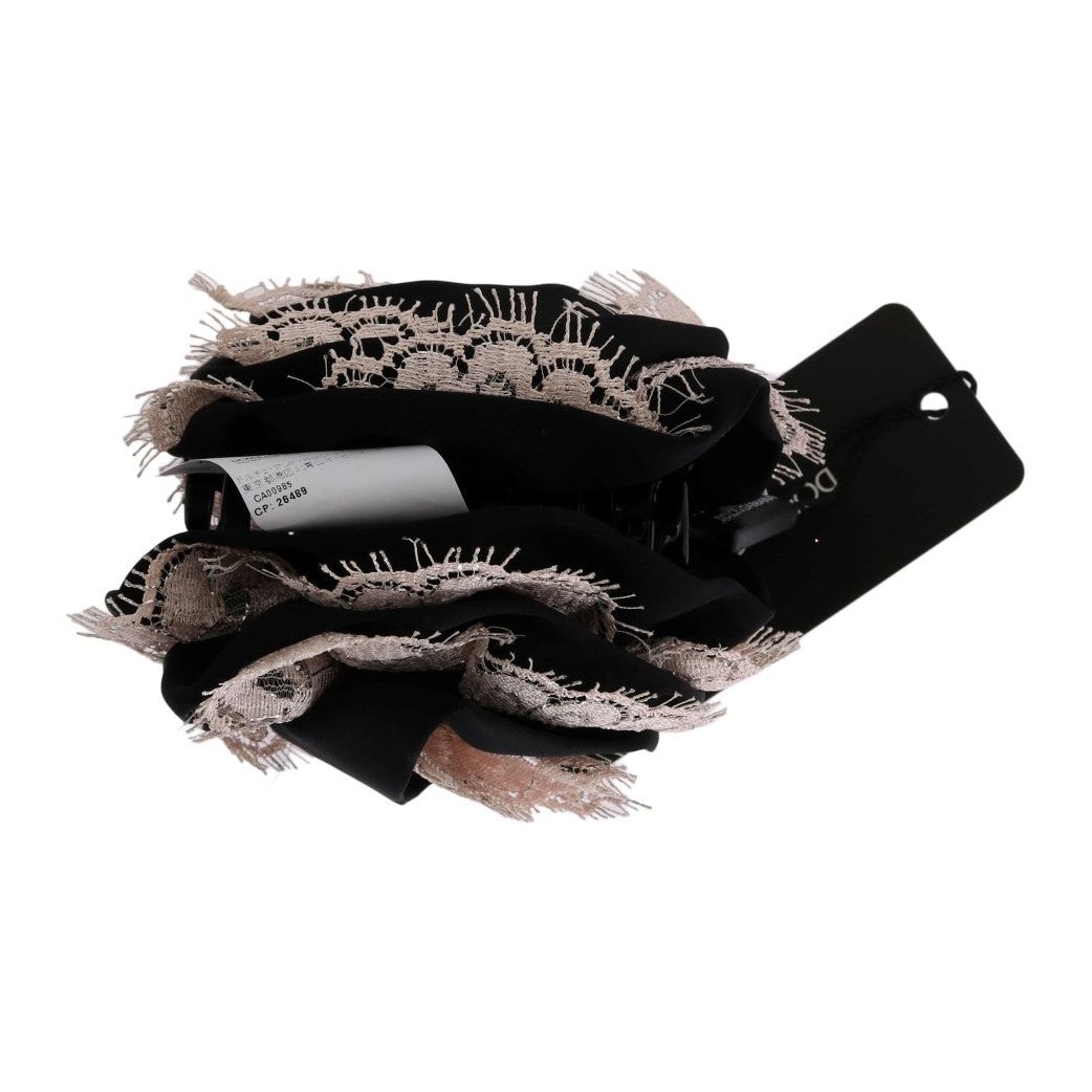 Dolce & Gabbana | Black Silk Pink Floral Lace Hair Claw | McRichard Designer Brands