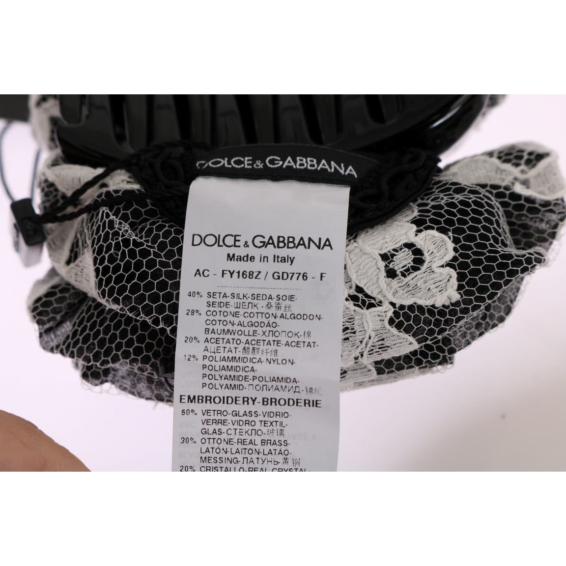 Dolce & Gabbana | Black White Floral Lace Crystal Hair Claw | McRichard Designer Brands