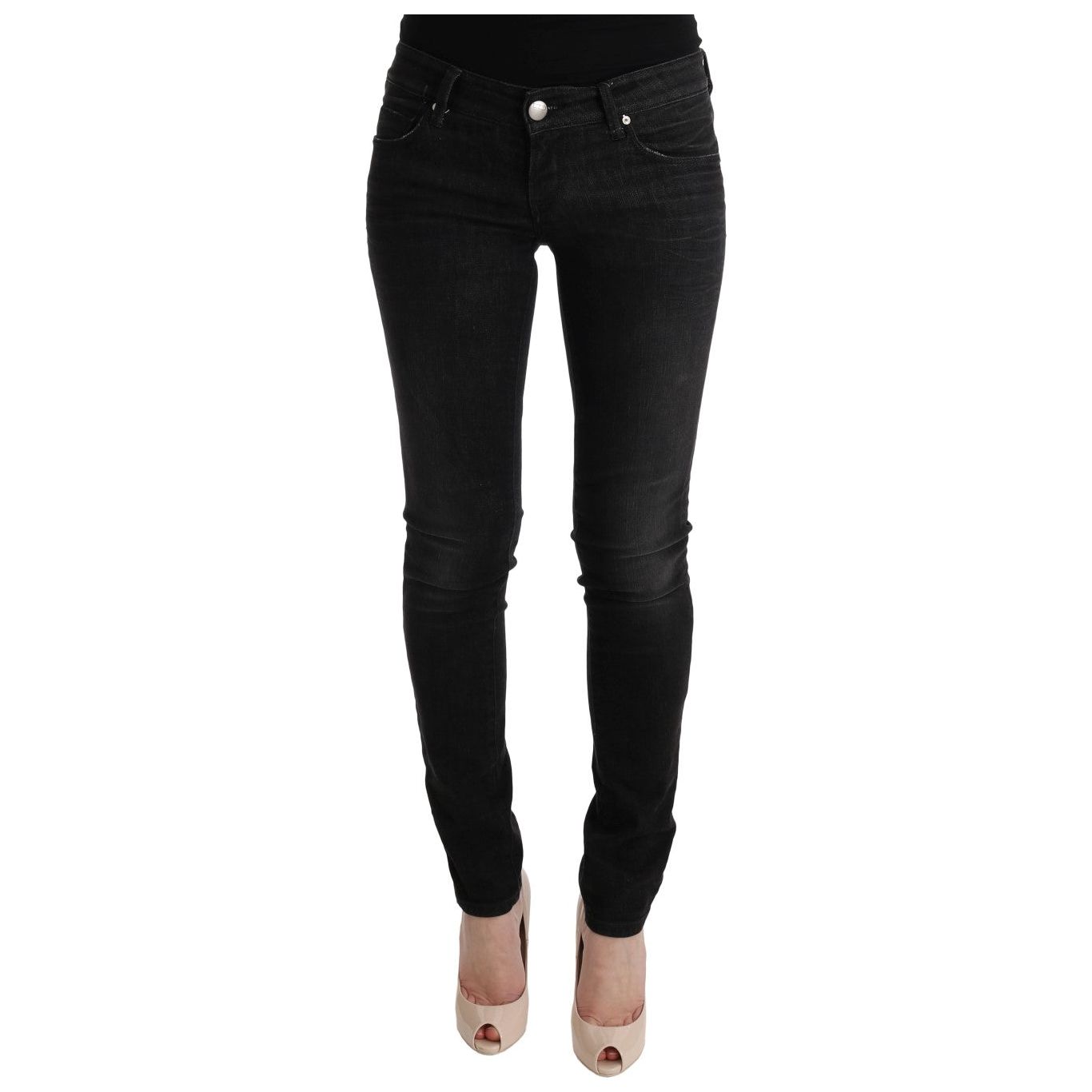 Acht | Black Denim Cotton Bottoms Slim Fit Jeans | McRichard Designer Brands