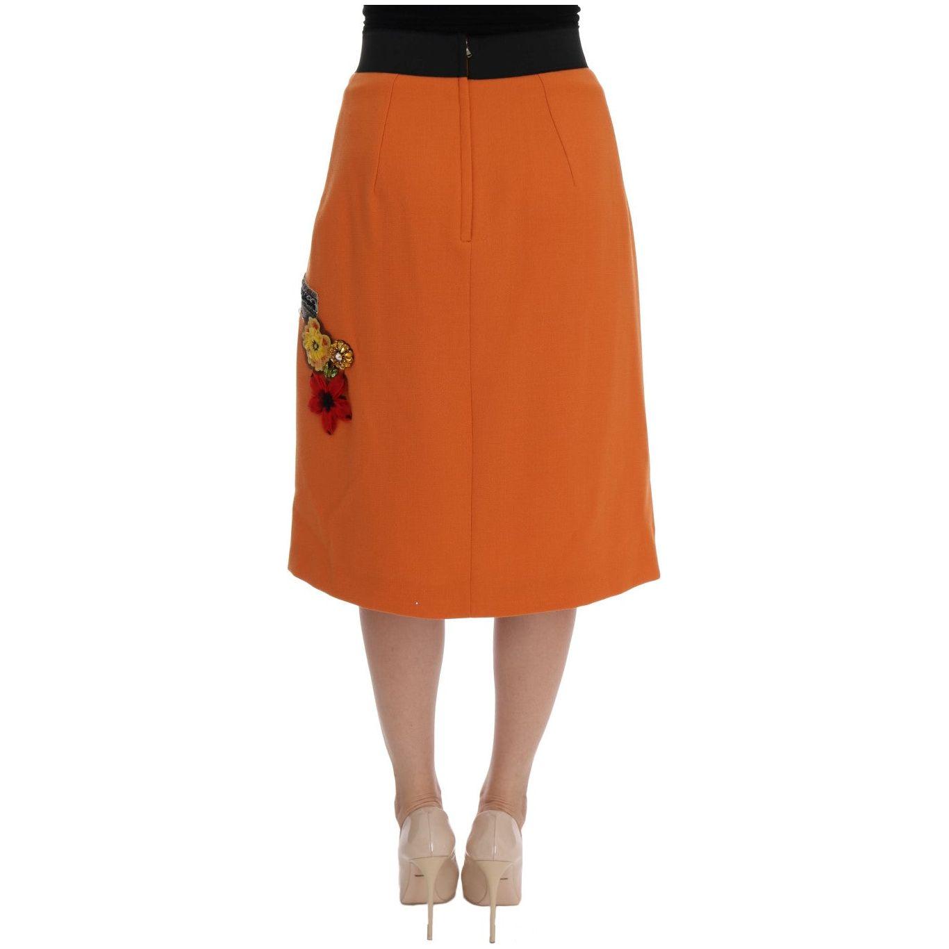 Dolce & Gabbana | Orange Wool Crystal Sequin Appliques Skirt | McRichard Designer Brands
