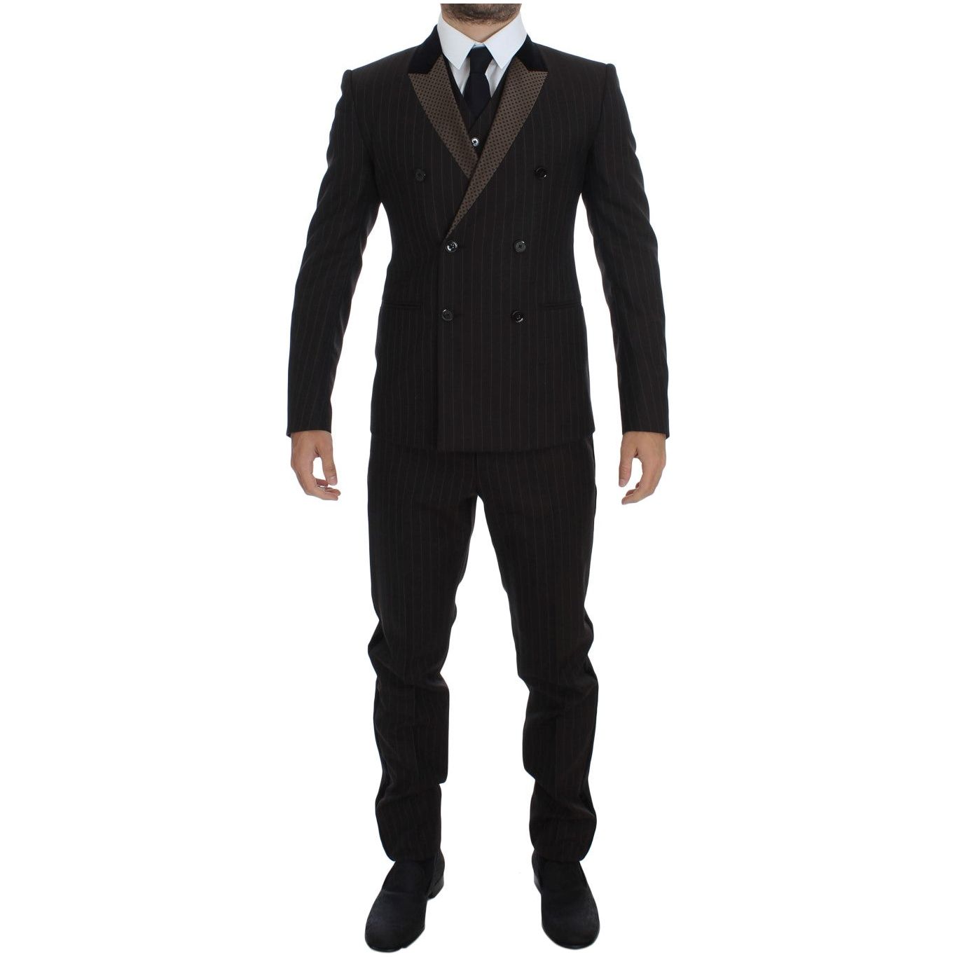 Dolce & Gabbana | Brown Striped Wool Slim 3 Piece Suit Tuxedo | McRichard Designer Brands