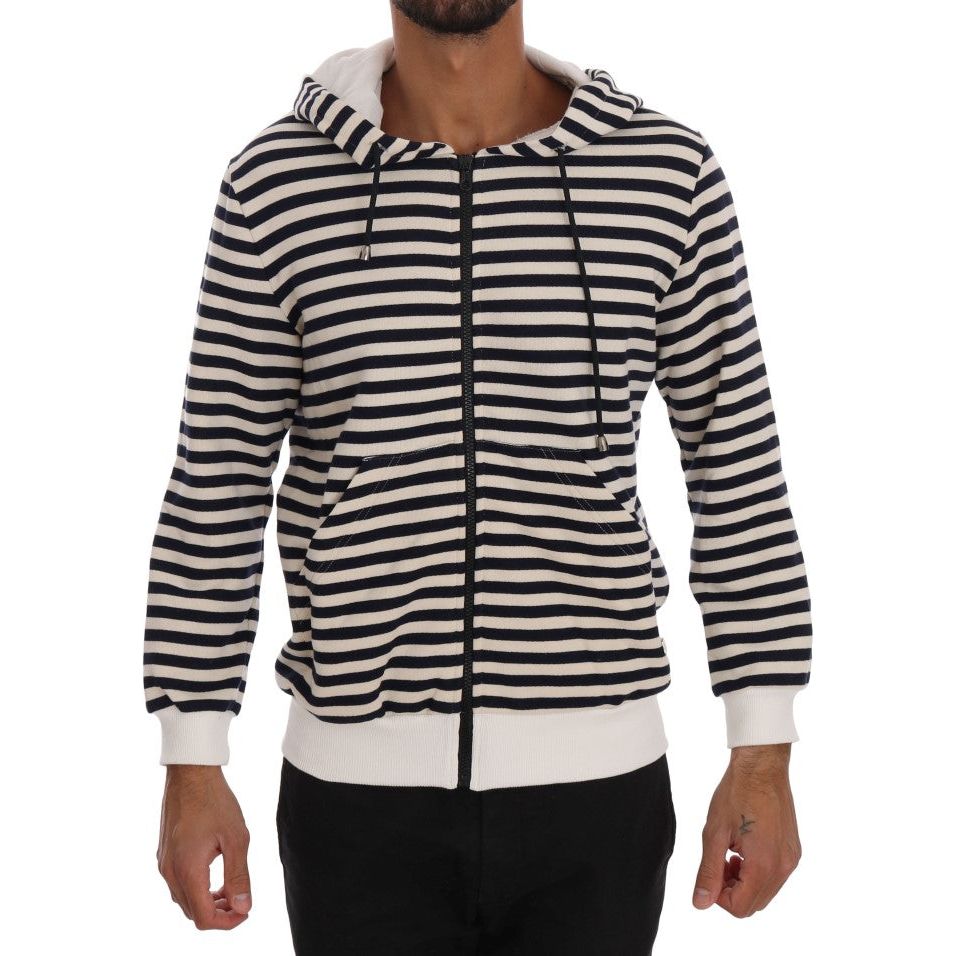 Daniele Alessandrini | Blue White Striped Hooded Cotton Sweater | McRichard Designer Brands
