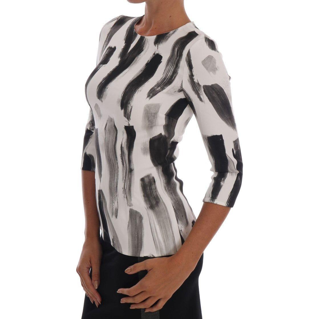 Dolce & Gabbana | White Black Striped Printed Blouse Top | McRichard Designer Brands