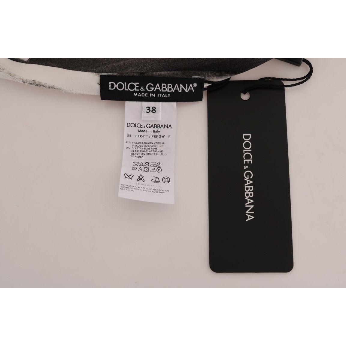 Dolce & Gabbana | White Black Striped Printed Blouse Top | McRichard Designer Brands
