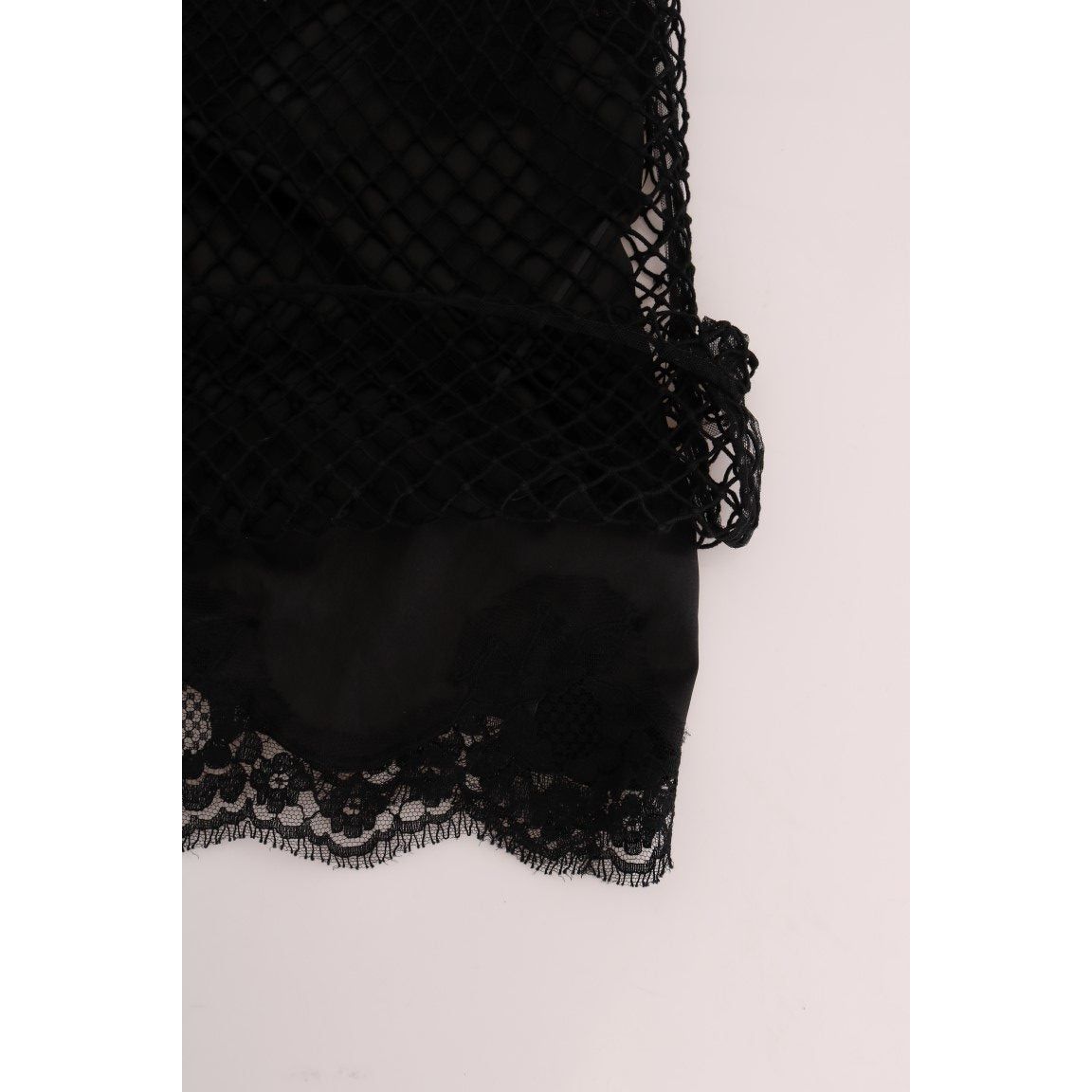 Dolce & Gabbana | Black Silk Mesh Floral Lace Top | McRichard Designer Brands