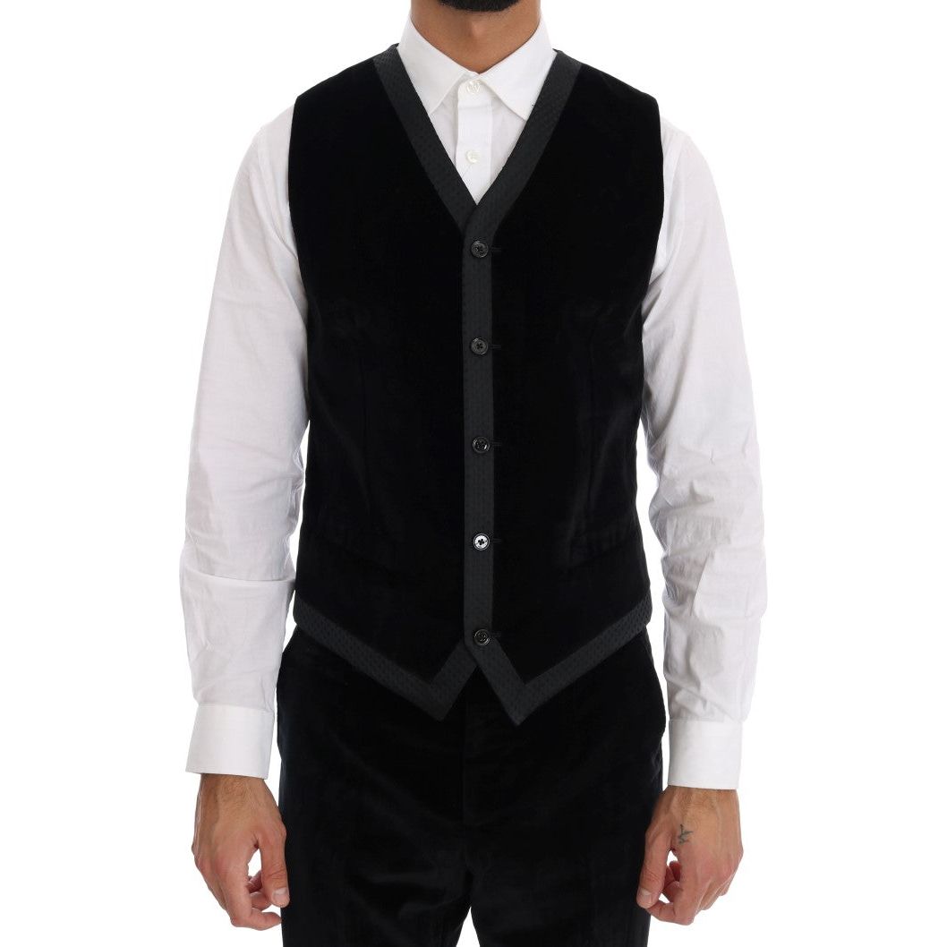 Dolce & Gabbana | Black Velvet Slim Double Breasted Suit | McRichard Designer Brands
