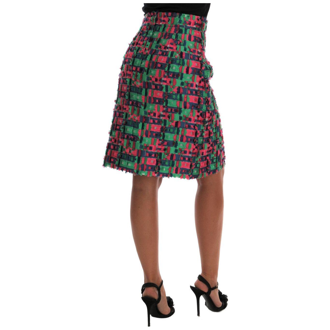 Dolce & Gabbana | Pink Green Jacquard Pencil Skirt | McRichard Designer Brands