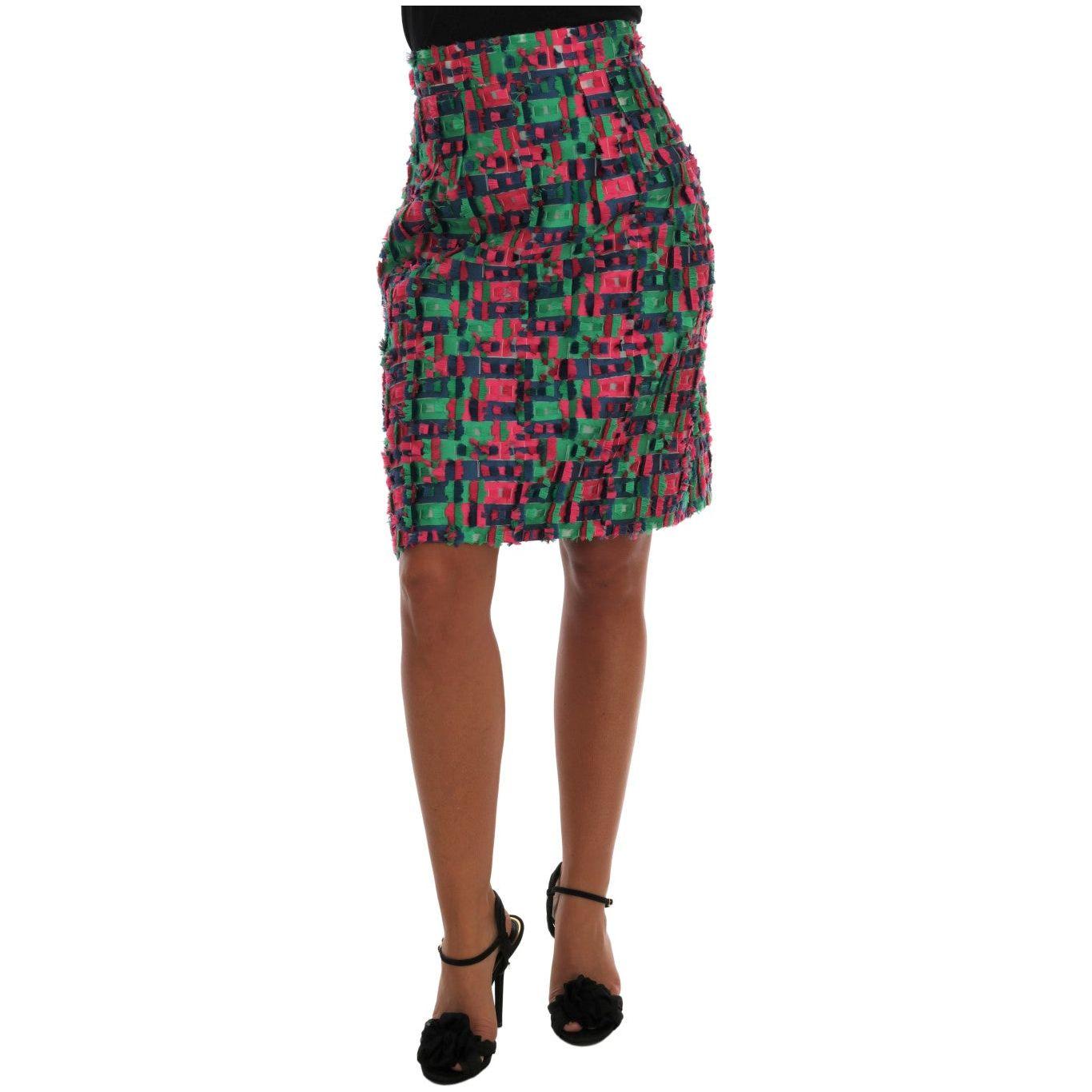 Dolce & Gabbana | Pink Green Jacquard Pencil Skirt | McRichard Designer Brands