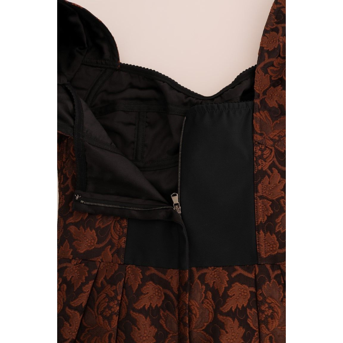 Dolce & Gabbana | Black Brown Floral Brocade A-Line Dress | McRichard Designer Brands
