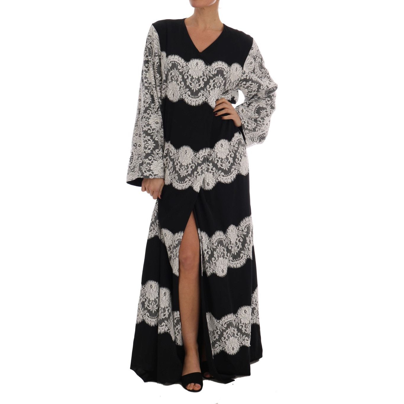 Dolce & Gabbana | Black Silk Floral Lace Kaftan Dress | McRichard Designer Brands