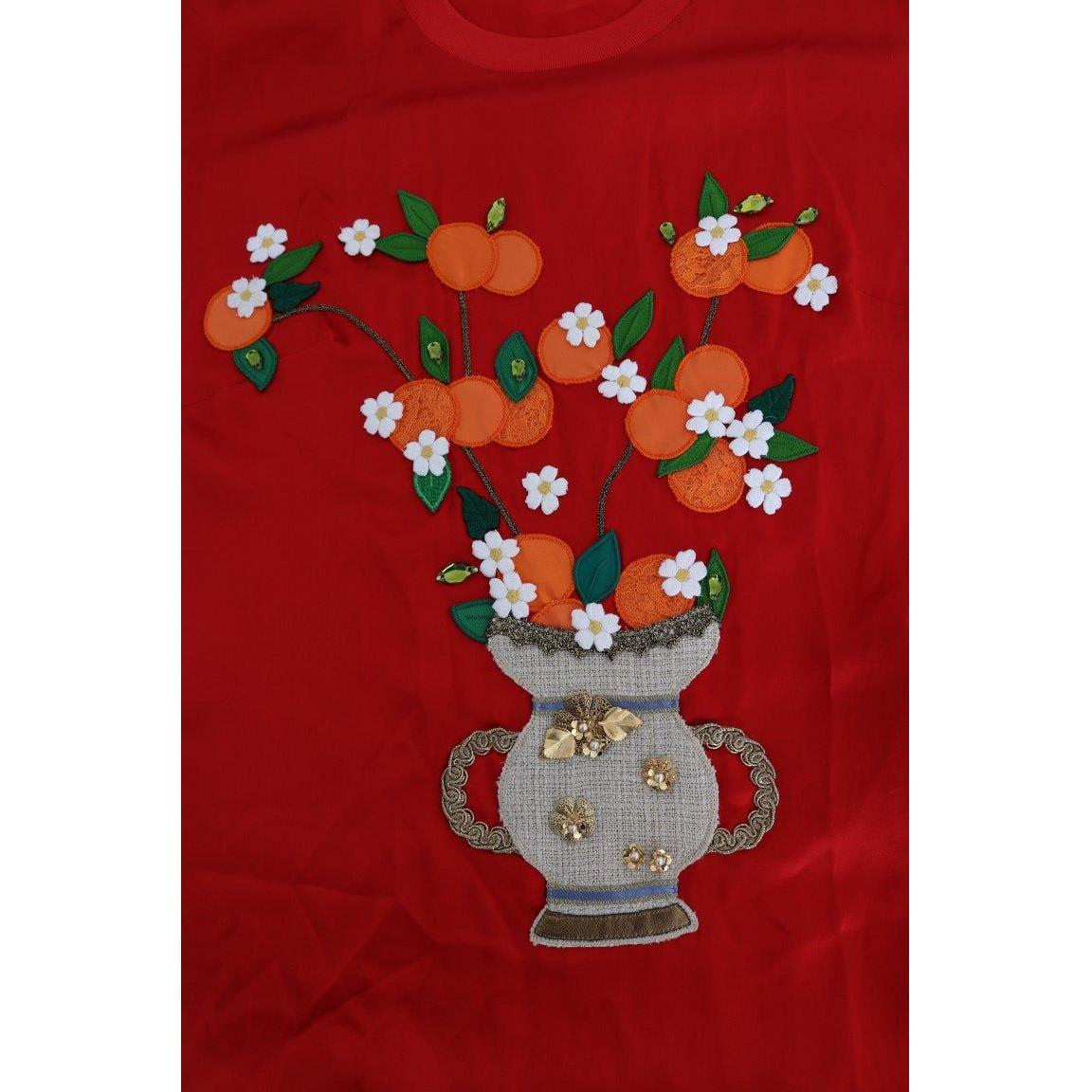 Dolce & Gabbana | Red Silk Orange Vase Crystal Top | McRichard Designer Brands