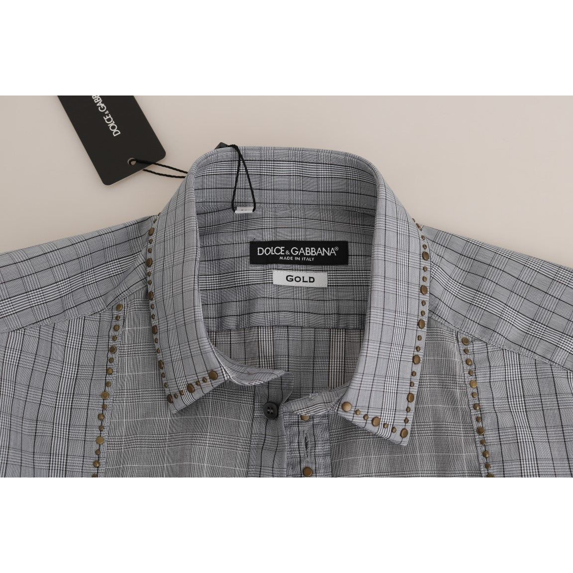 Dolce & Gabbana | Gray Check GOLD Cotton Slim Fit Shirt | McRichard Designer Brands