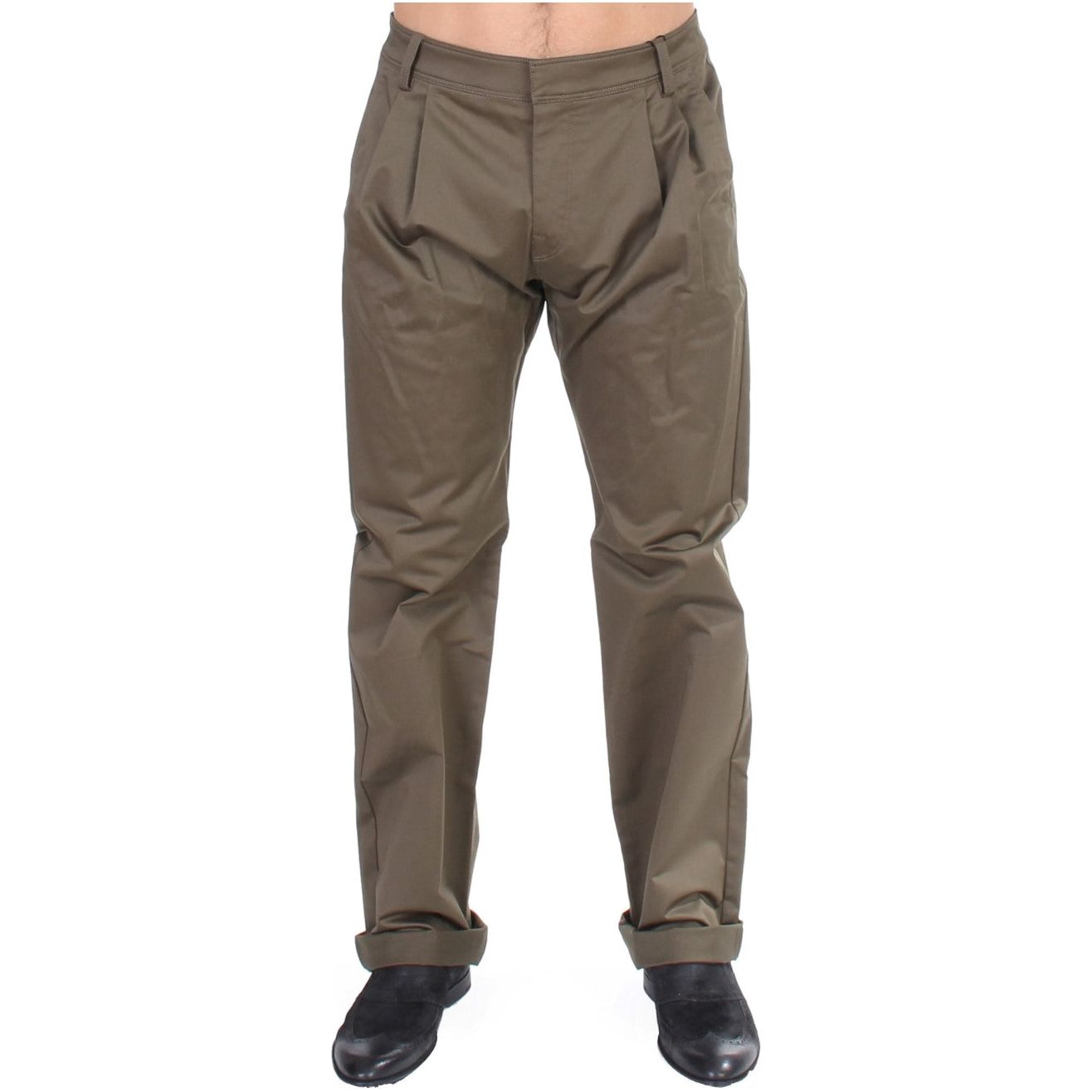 GF Ferre | Green Cotton Stretch Comfort Fit Pants | McRichard Designer Brands