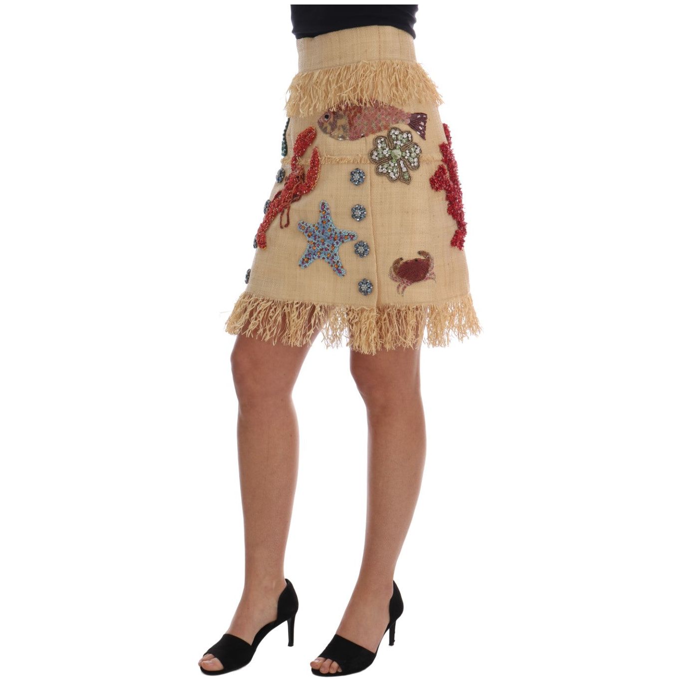 Dolce & Gabbana | Crystal Beige Palm Fiber Skirt | McRichard Designer Brands