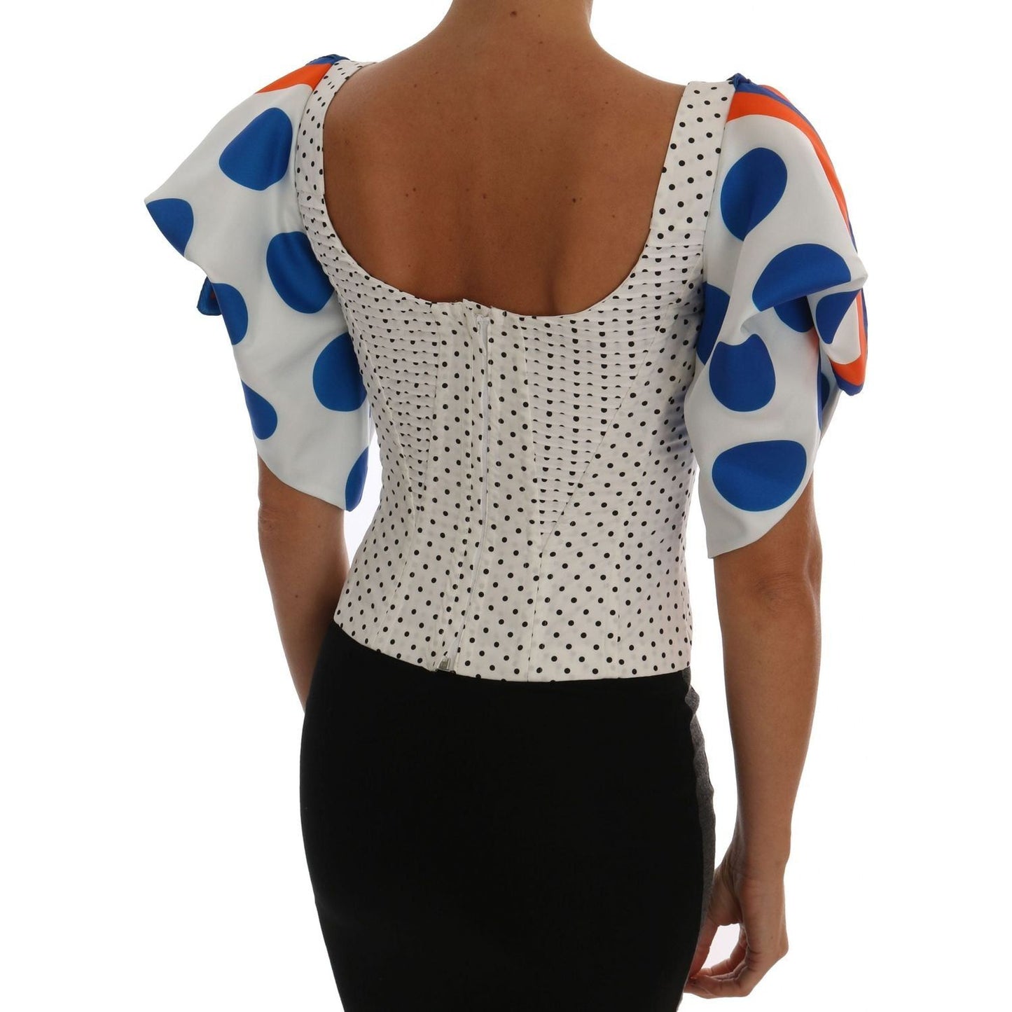 Dolce & Gabbana | White Polka Silk Corset Bustier Top | McRichard Designer Brands