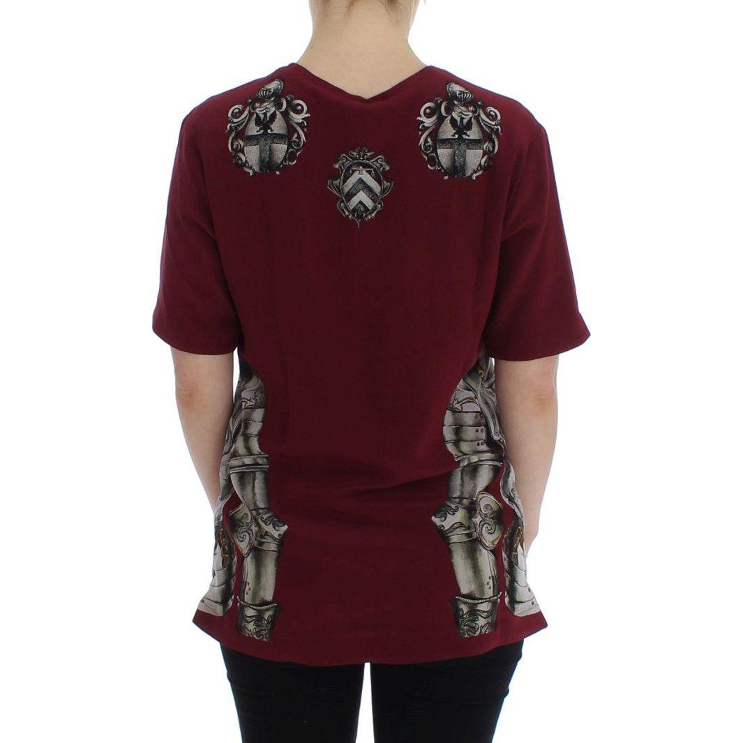 Dolce & Gabbana | Red Knight Print Silk Blouse T-shirt | McRichard Designer Brands