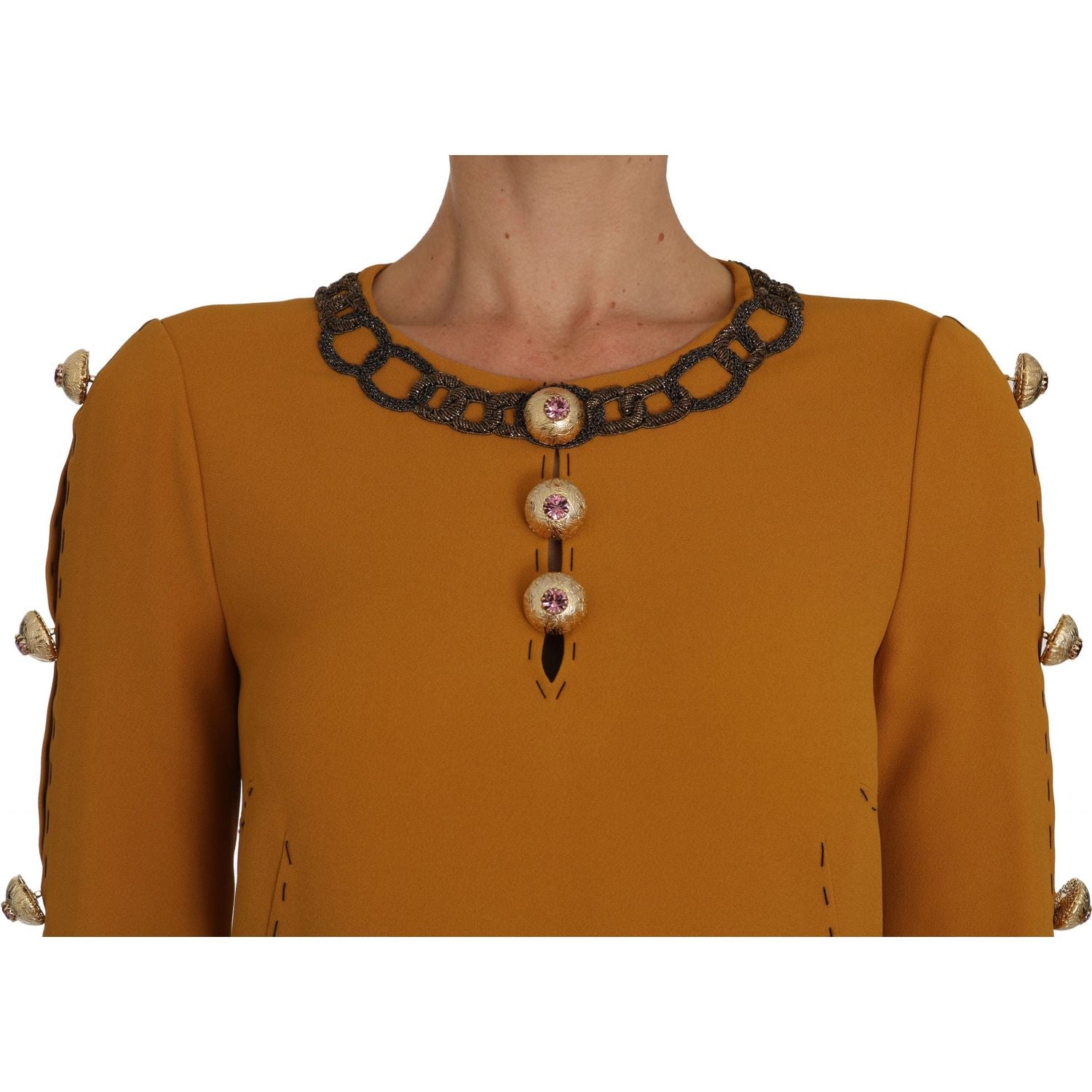Dolce & Gabbana | Brown Mini  Crystal Embellished Dress | McRichard Designer Brands
