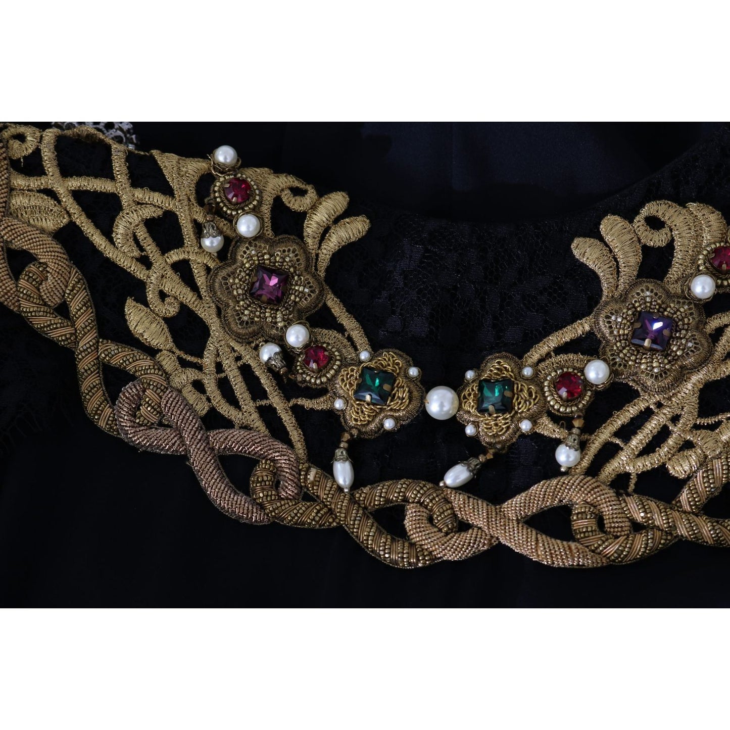 Dolce & Gabbana | Black Silk Stretch Gold Crystal Dress | McRichard Designer Brands
