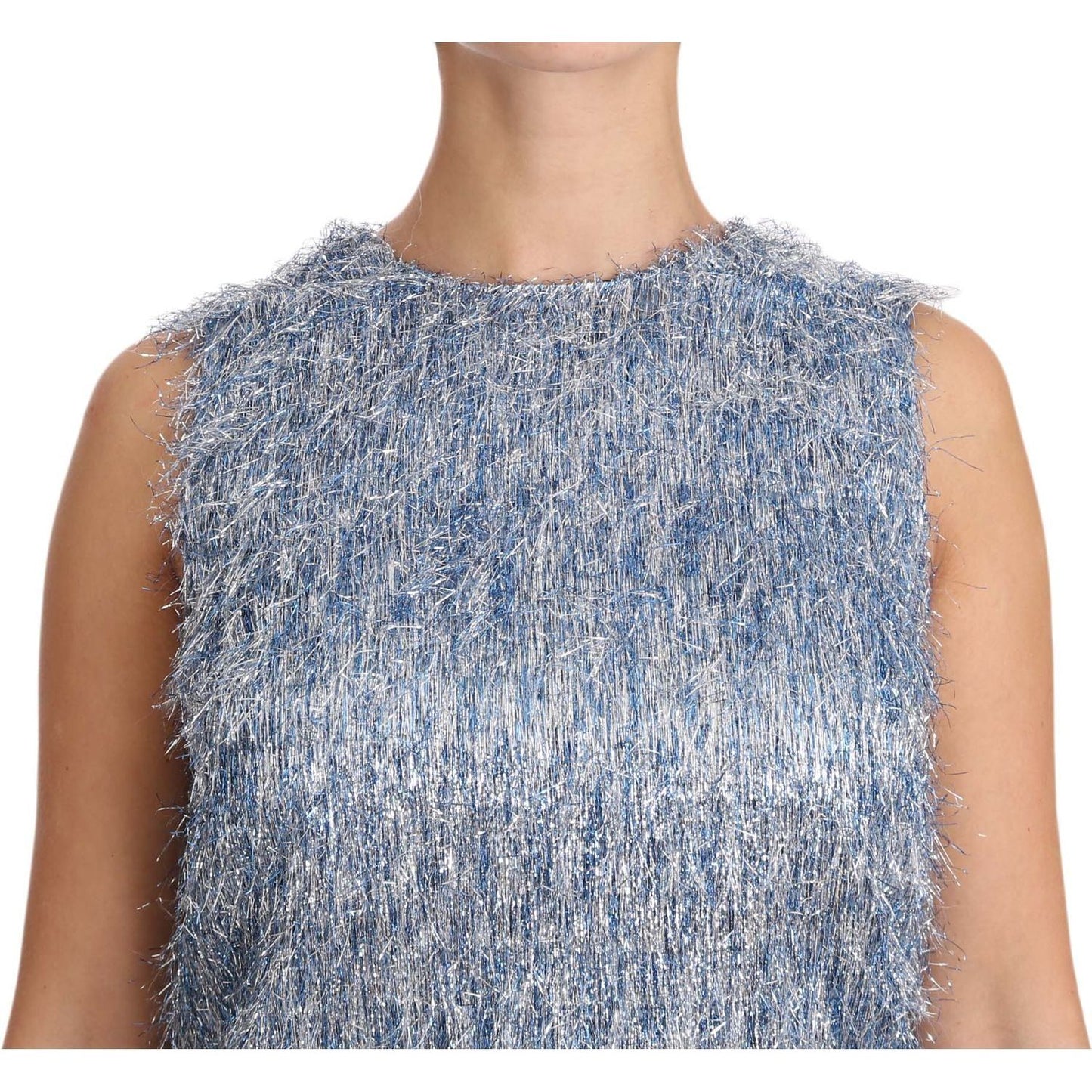 Dolce & Gabbana | Light Blue Fringe Shift Gown Dress | McRichard Designer Brands