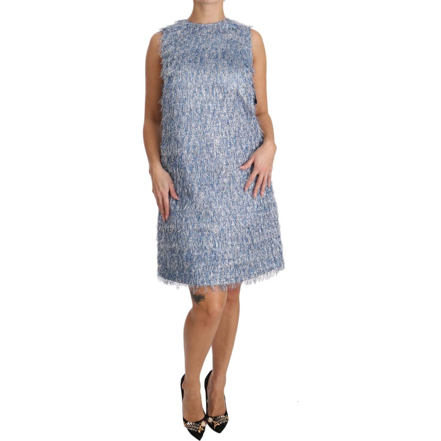 Dolce & Gabbana | Light Blue Fringe Shift Gown Dress | McRichard Designer Brands