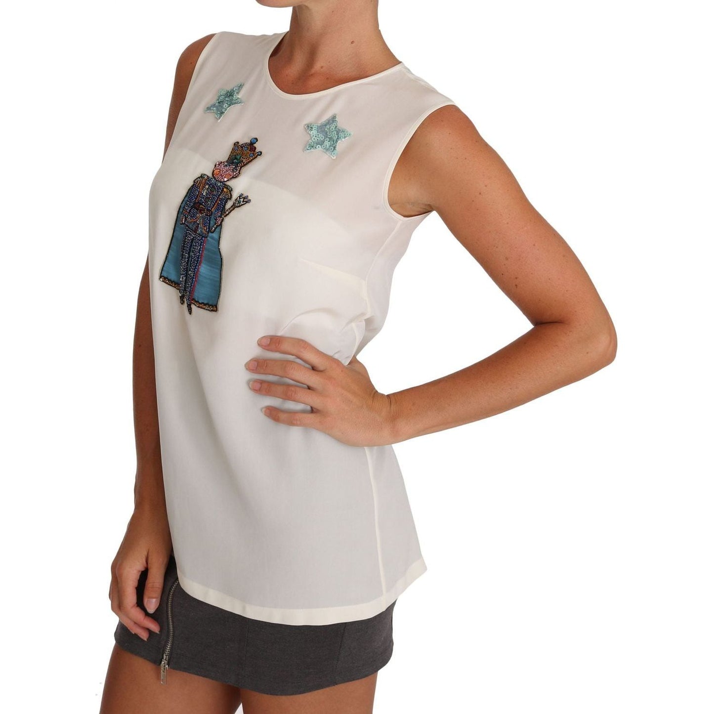 Dolce & Gabbana | White Silk Crystal Sequined Fairy T-shirt | McRichard Designer Brands