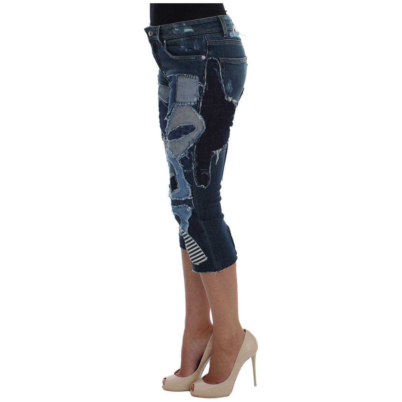 Dolce & Gabbana | Stretch Blue Patchwork Jeans Shorts | McRichard Designer Brands