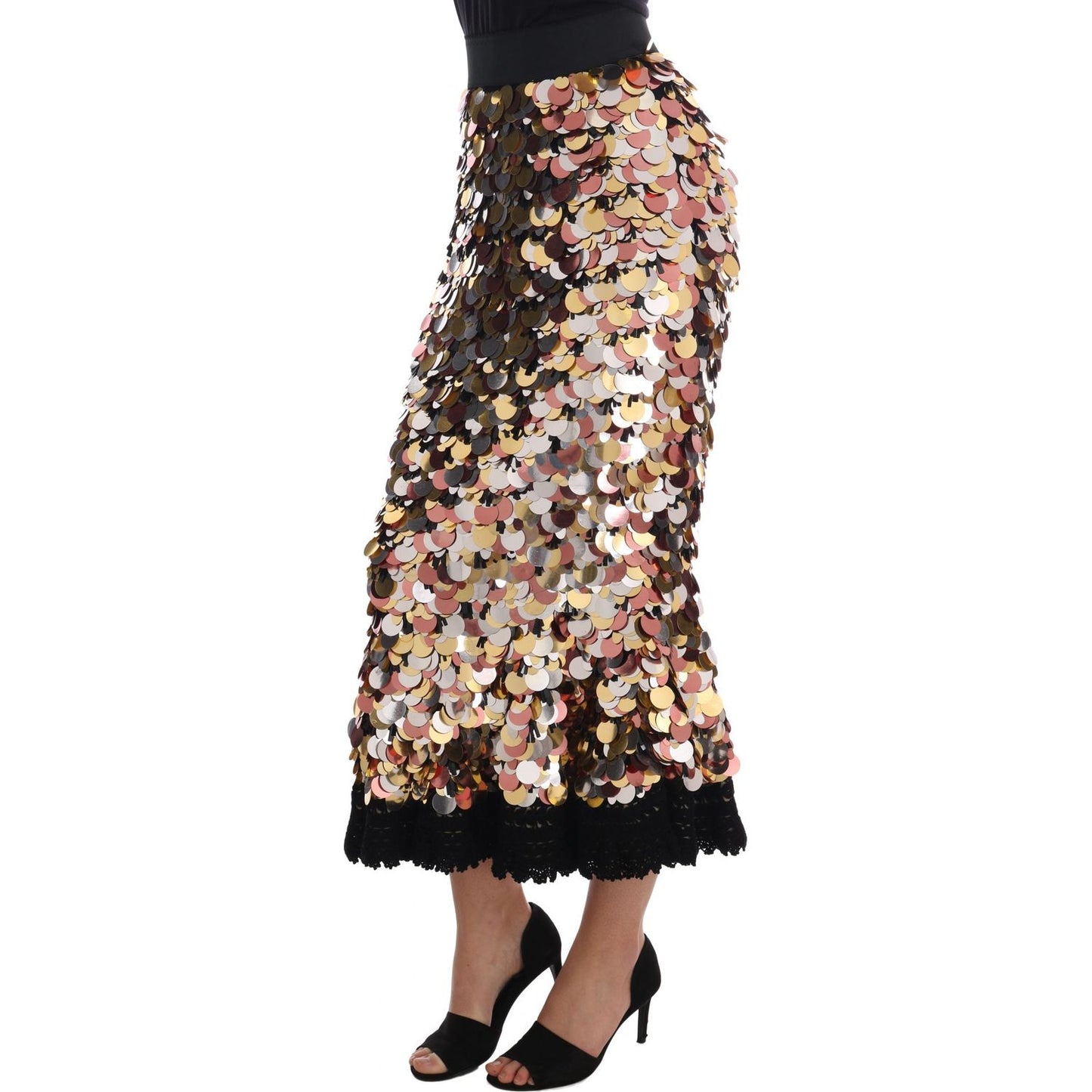 Dolce & Gabbana | Gold Sequined Peplum High Waist Skirt | McRichard Designer Brands