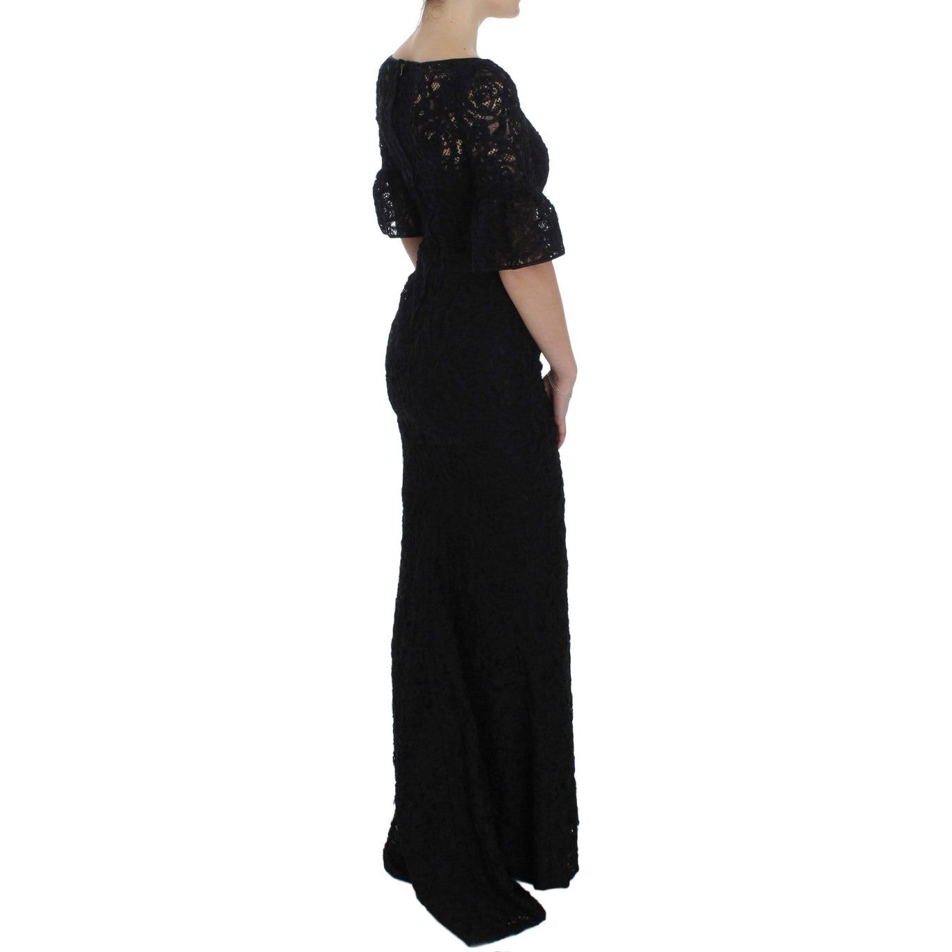 Dolce & Gabbana | Black Floral Lace Long Bodycon Maxi Dress | McRichard Designer Brands