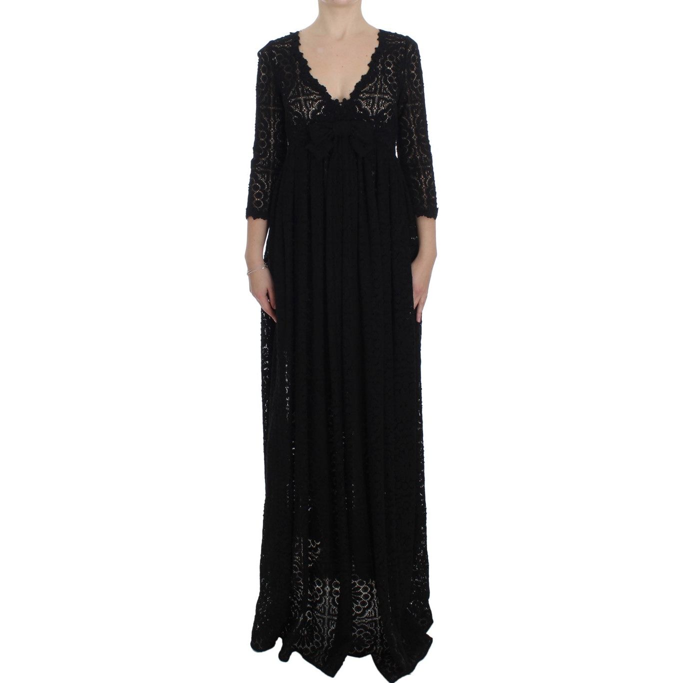 Dolce & Gabbana | Black Ricamo Knitted Full Length Maxi Dress | McRichard Designer Brands