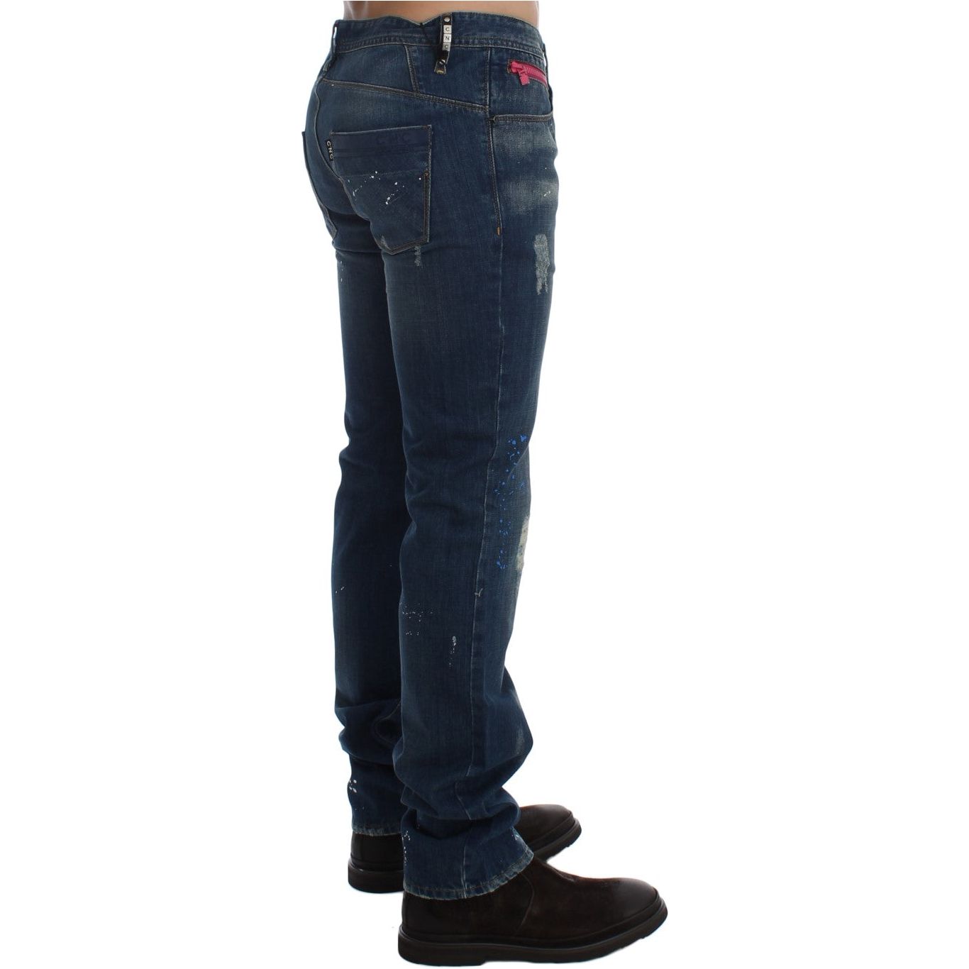 Costume National | Blue Wash Paint Slim Fit Pants Jeans | McRichard Designer Brands