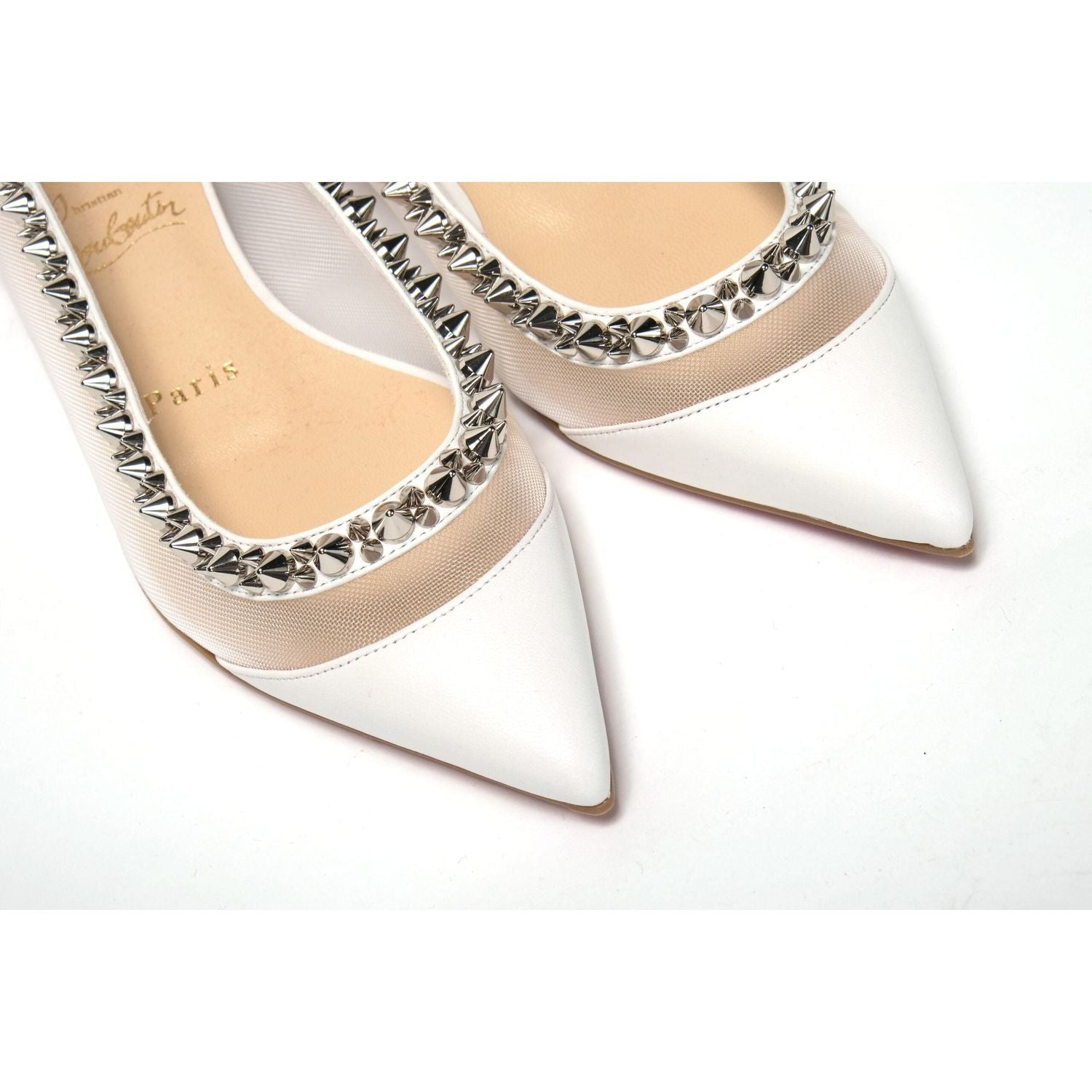 Christian Louboutin | Bianco White silver Flat Point Toe Shoe - McRichard Designer Brands