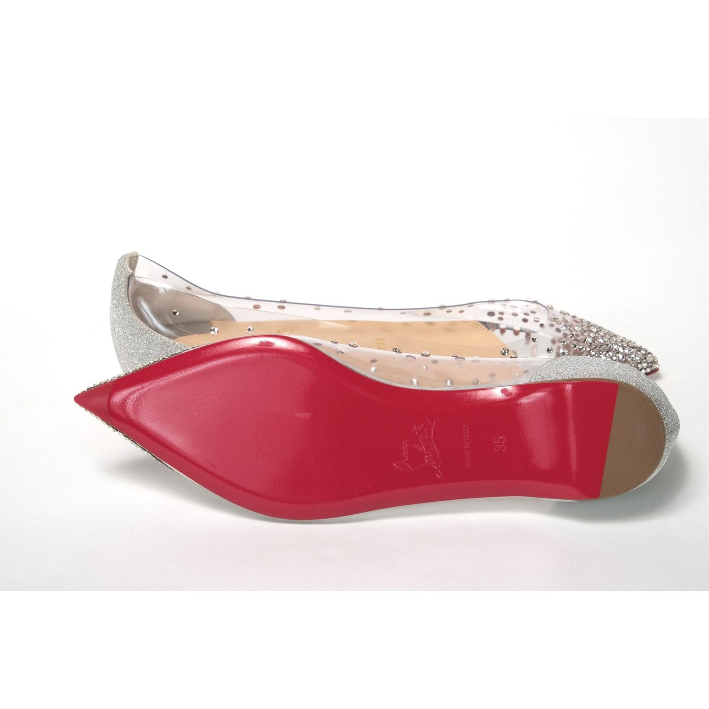 Christian Louboutin | Silver Crystals Flat Point Toe Shoe - McRichard Designer Brands
