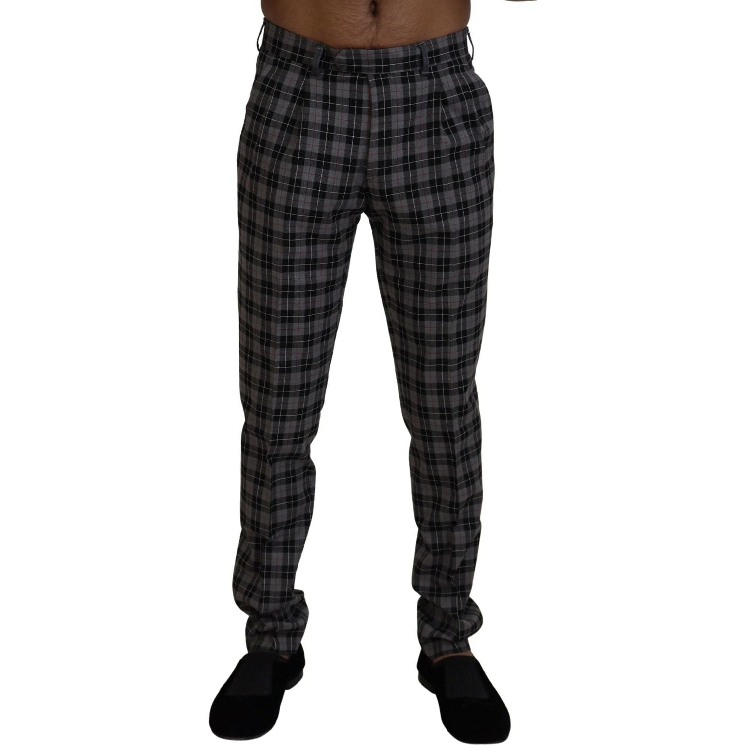 BENCIVENGA | Gray Checkered Slim Fit Men Pants - McRichard Designer Brands