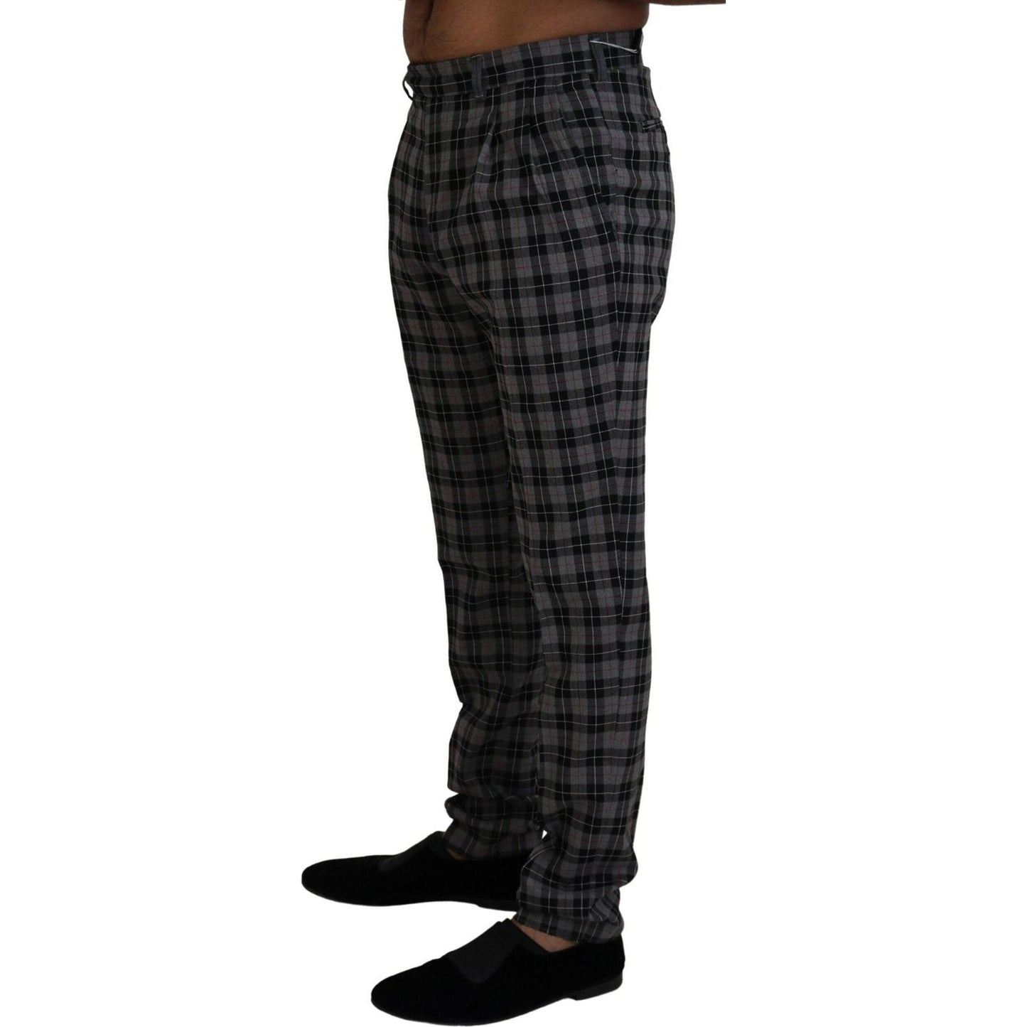 BENCIVENGA | Gray Checkered Slim Fit Men Pants - McRichard Designer Brands