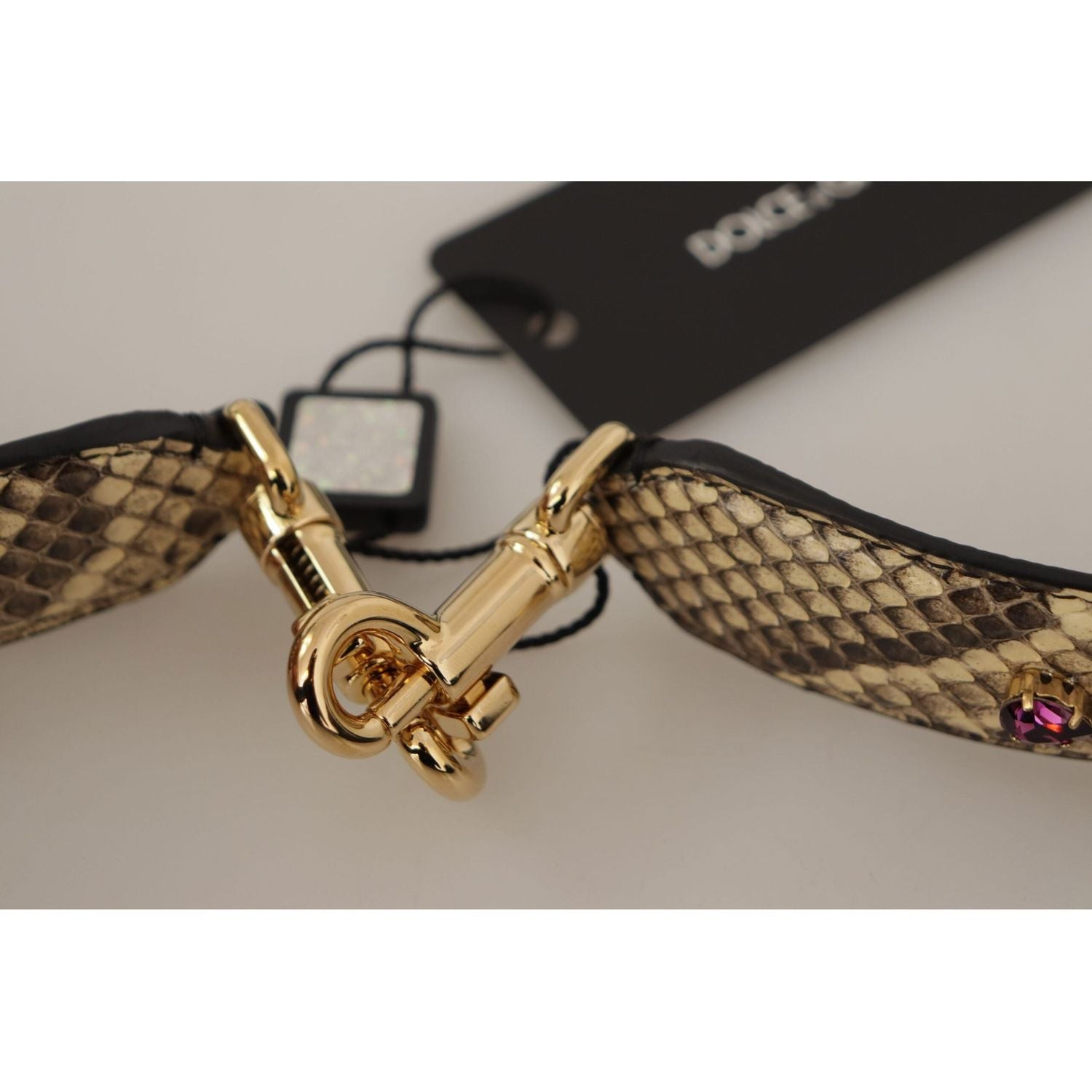 Dolce & Gabbana | Beige Exotic Leather Crystals Reversible Shoulder Strap - McRichard Designer Brands
