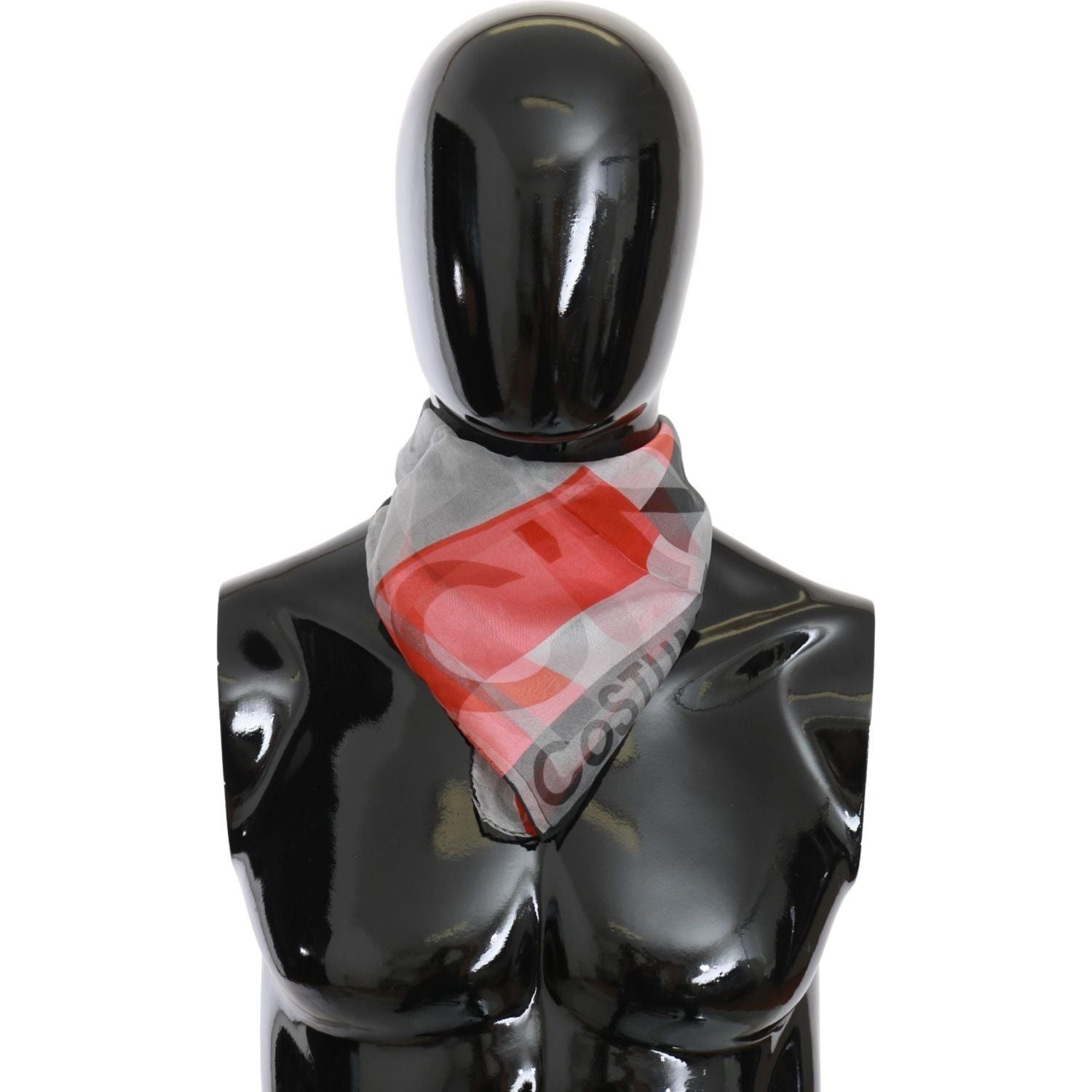 Costume National | Red 100% Silk Branded Gray Scarf | McRichard Designer Brands
