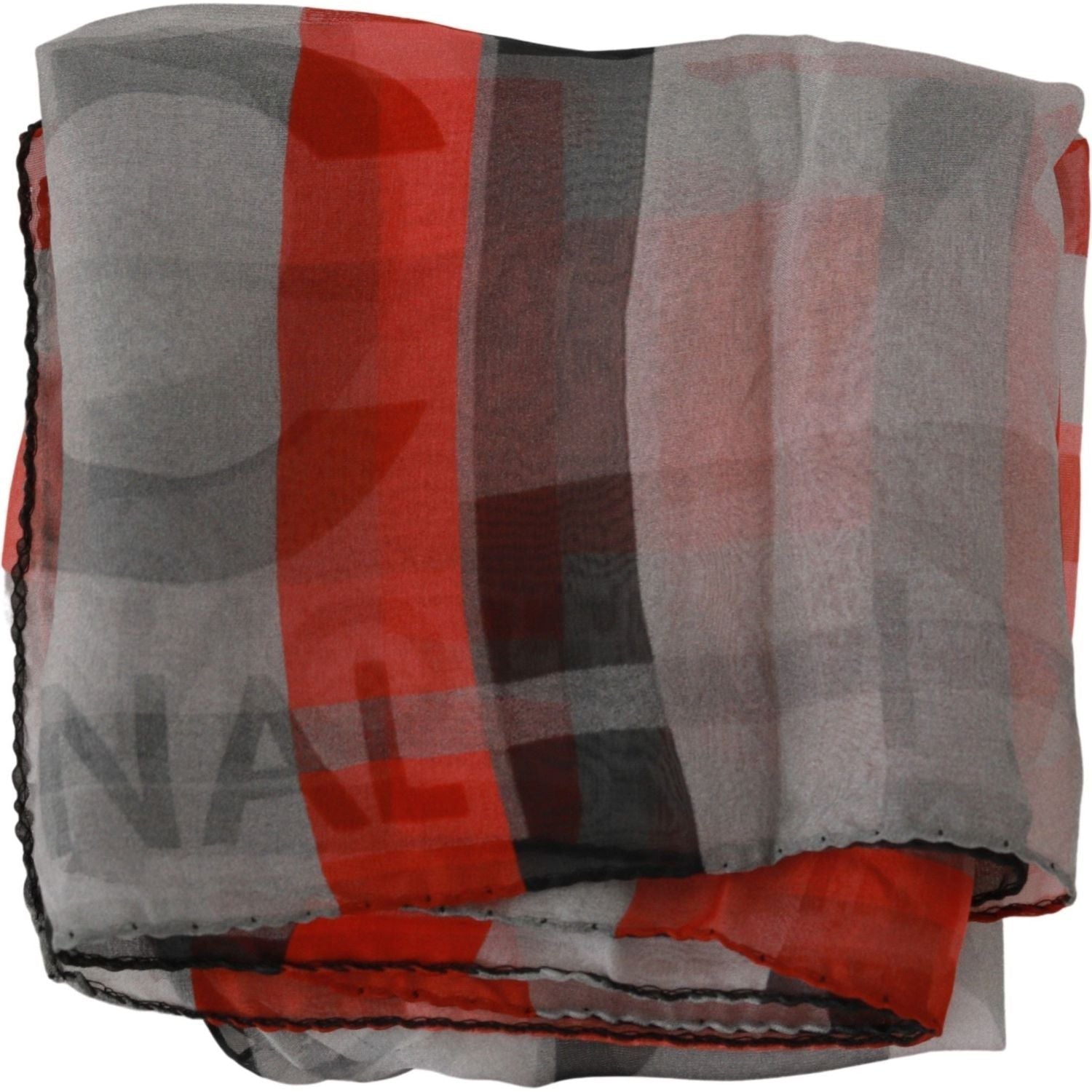 Costume National | Red 100% Silk Branded Gray Scarf | McRichard Designer Brands