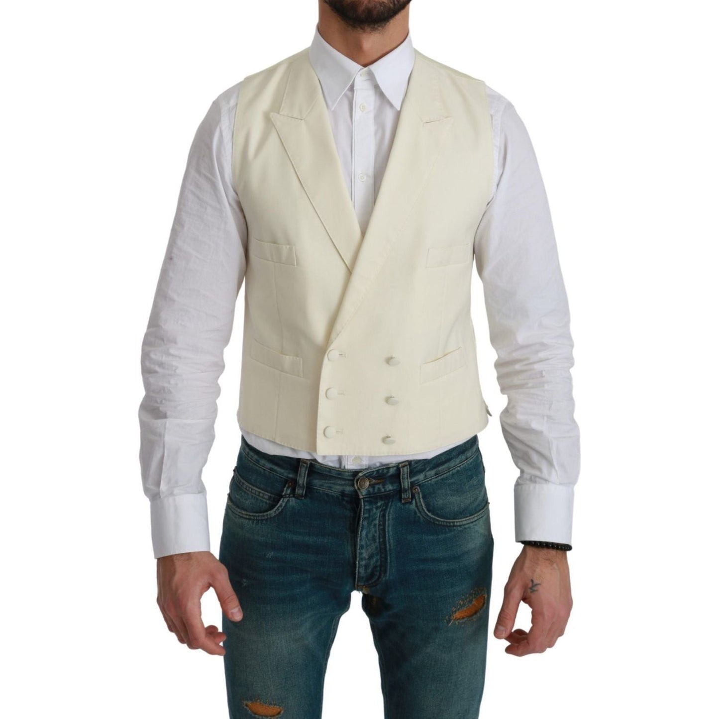 Dolce & Gabbana | White Waistcoat Formal Wool  Vest | McRichard Designer Brands