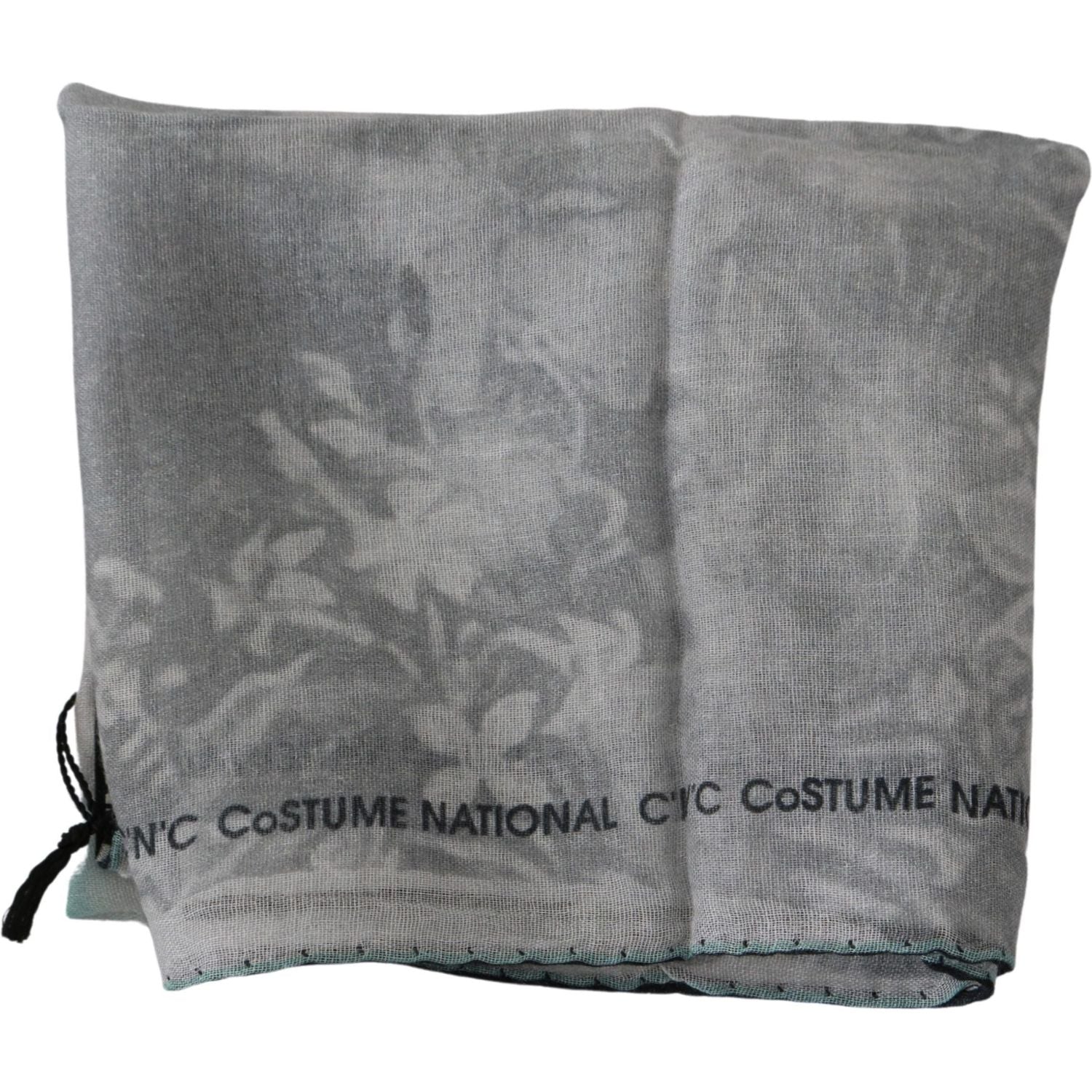 Costume National | Gray Silk Shawl Foulard Wrap Scarf | McRichard Designer Brands