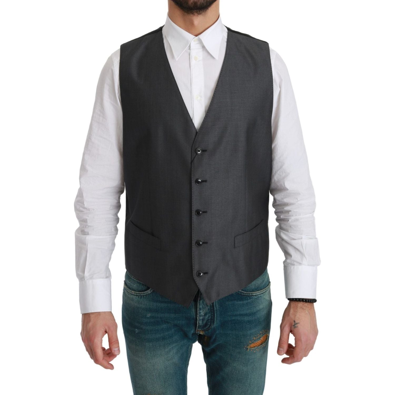 Dolce & Gabbana | Gray Waistcoat Formal Stretch Wool Vest | McRichard Designer Brands